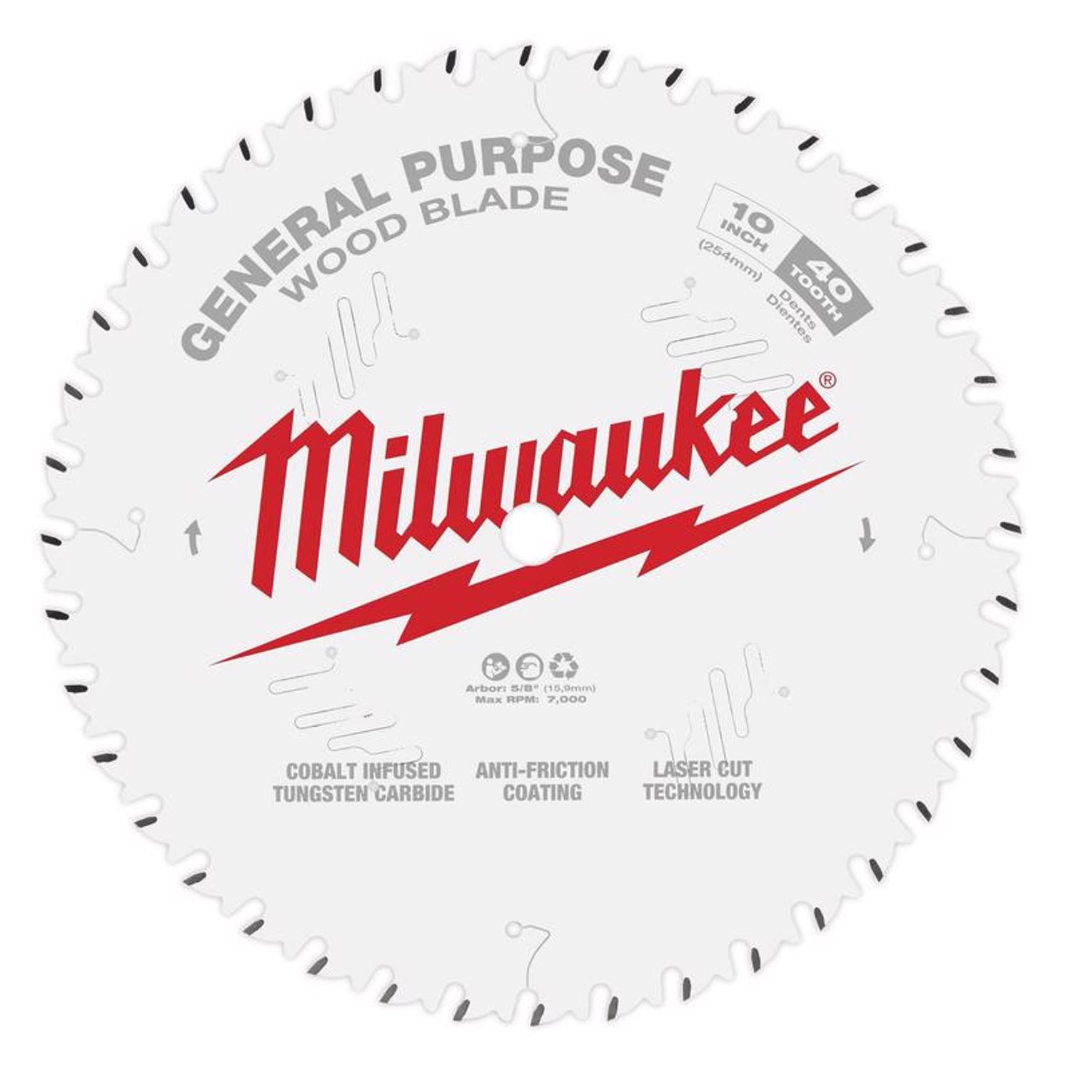 Milwaukee 10 in. D X 5/8 in. General Purpose Tungsten Carbide Saw Blade 40 teeth 1 pk - Mycitystee