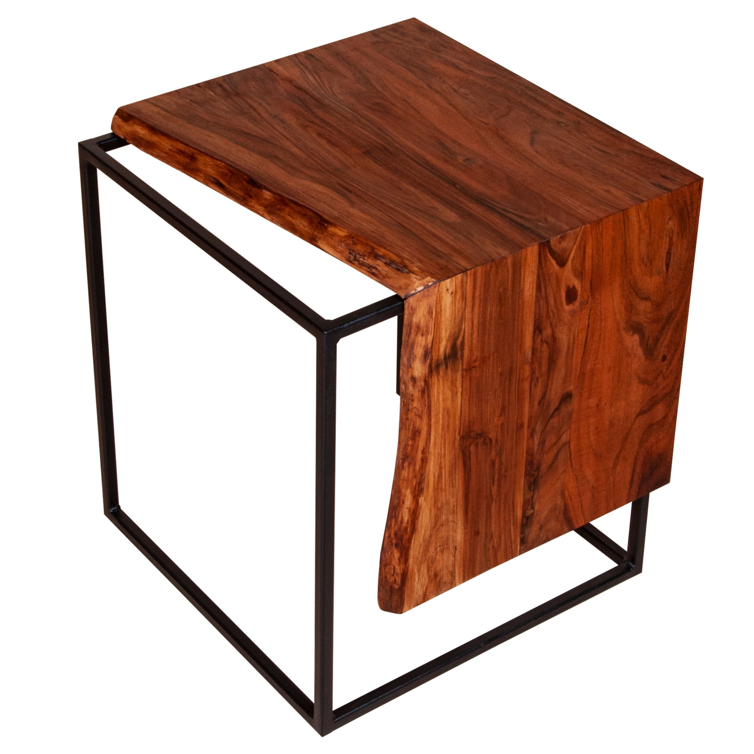 21 Inch Solid Acacia Wood Accent End Side Table with Metal Frame - Mycitystee