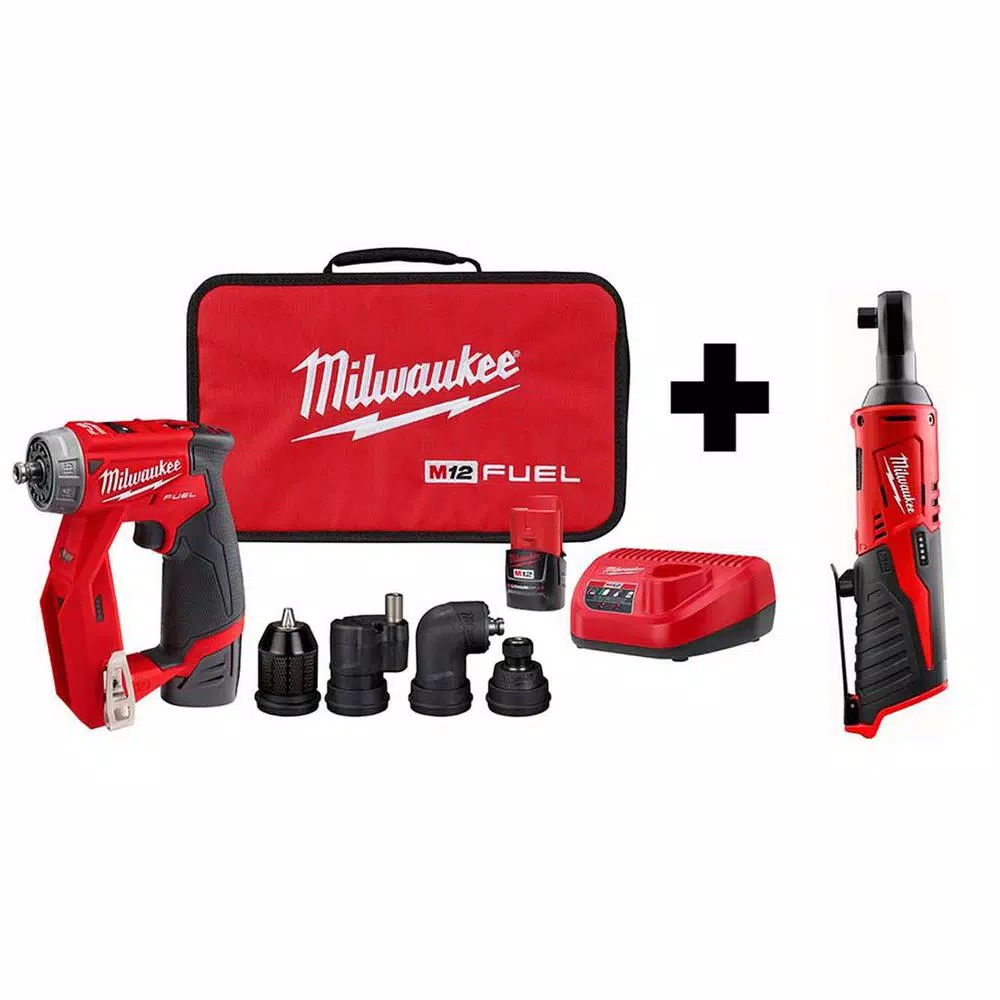 Milwaukee M12 FUEL 12-Volt Lithium-Ion Brushless Cordless 4-in-1 Installation 3/8 in. Drill Driver Kit W/ M12 3/8 in. Ratchet and#8211; XDC Depot - Mycitystee