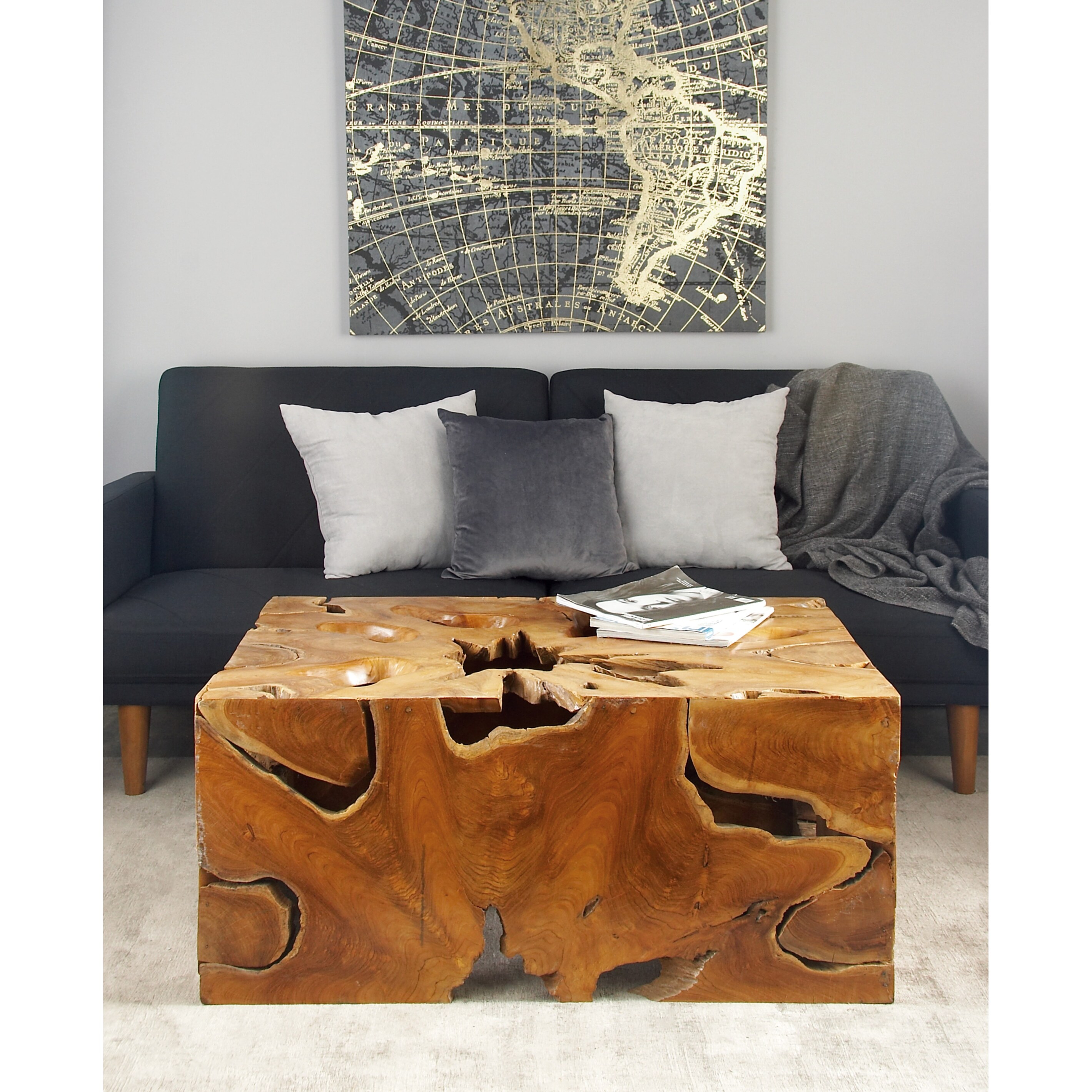 Brown Teak Rustic Coffee Table 18 x 40 x 28 - 40 x 28 x 18 - Mycitystee