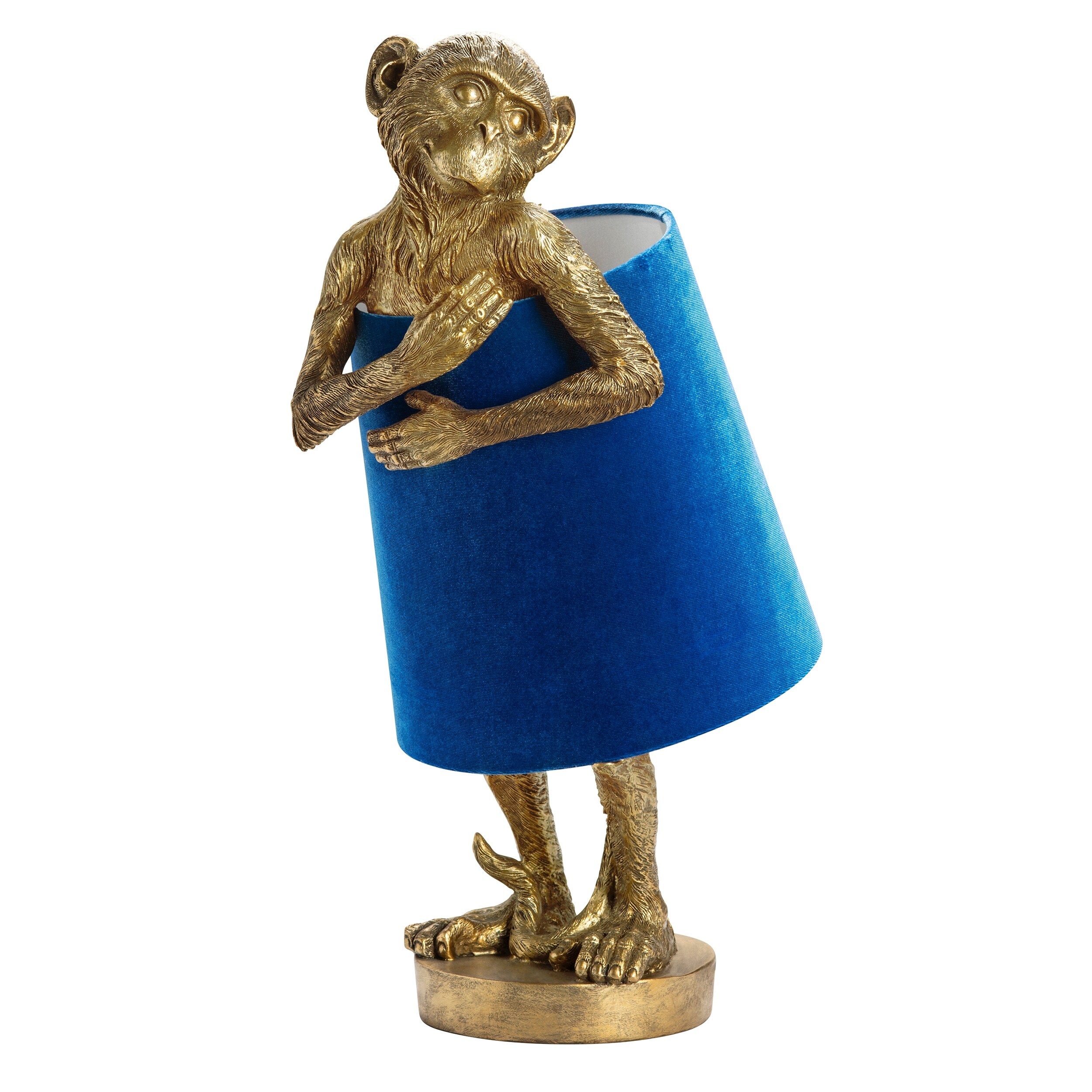 Chester Gold Monkey Table Lamp w/Blue Velvet Shade - 9 x 9 x 21.5 - Mycitystee