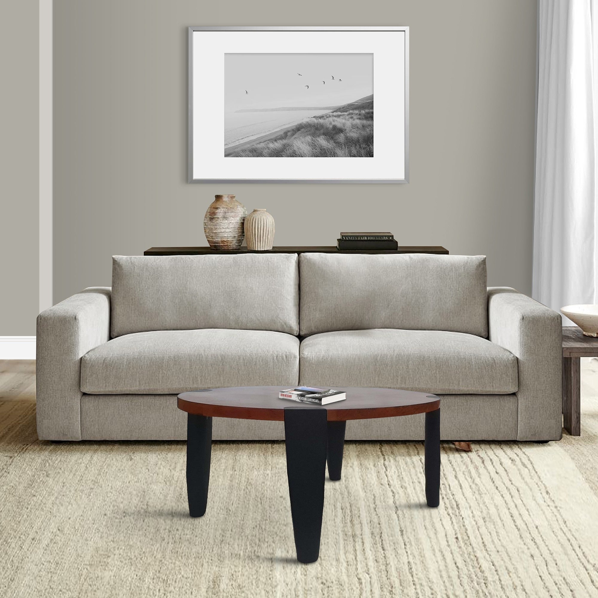 Max 35 Inch Oval Top Coffee Table， Mango Wood， Iron Frame， Brown， Black - Mycitystee