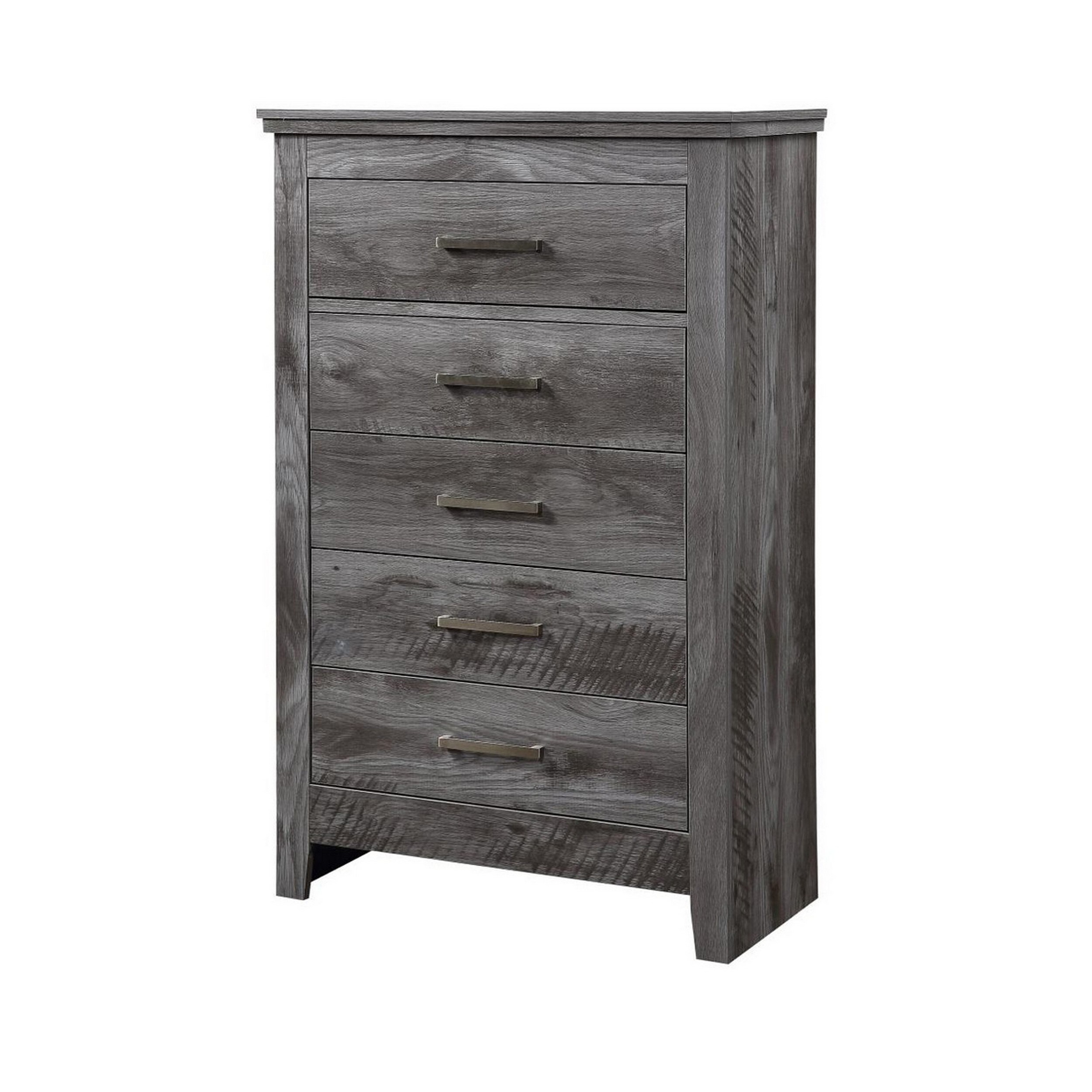 5 Drawer Wooden Chest with Metal Bar Pulls， Rustic Gray - - 32367227 - Mycitystee