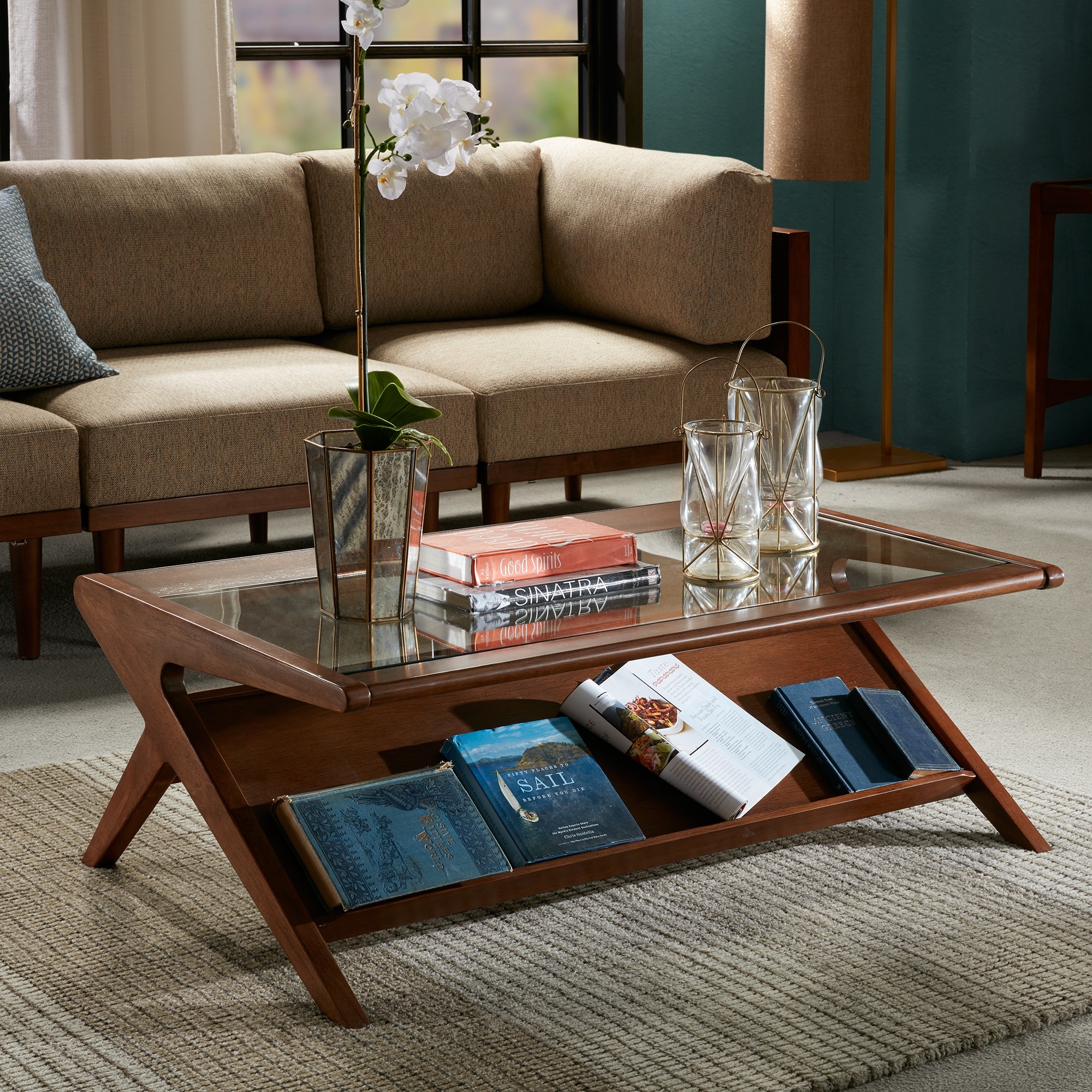 Carson Carrington Naglestad Pecan Coffee Table with Tempered Glass - Mycitystee