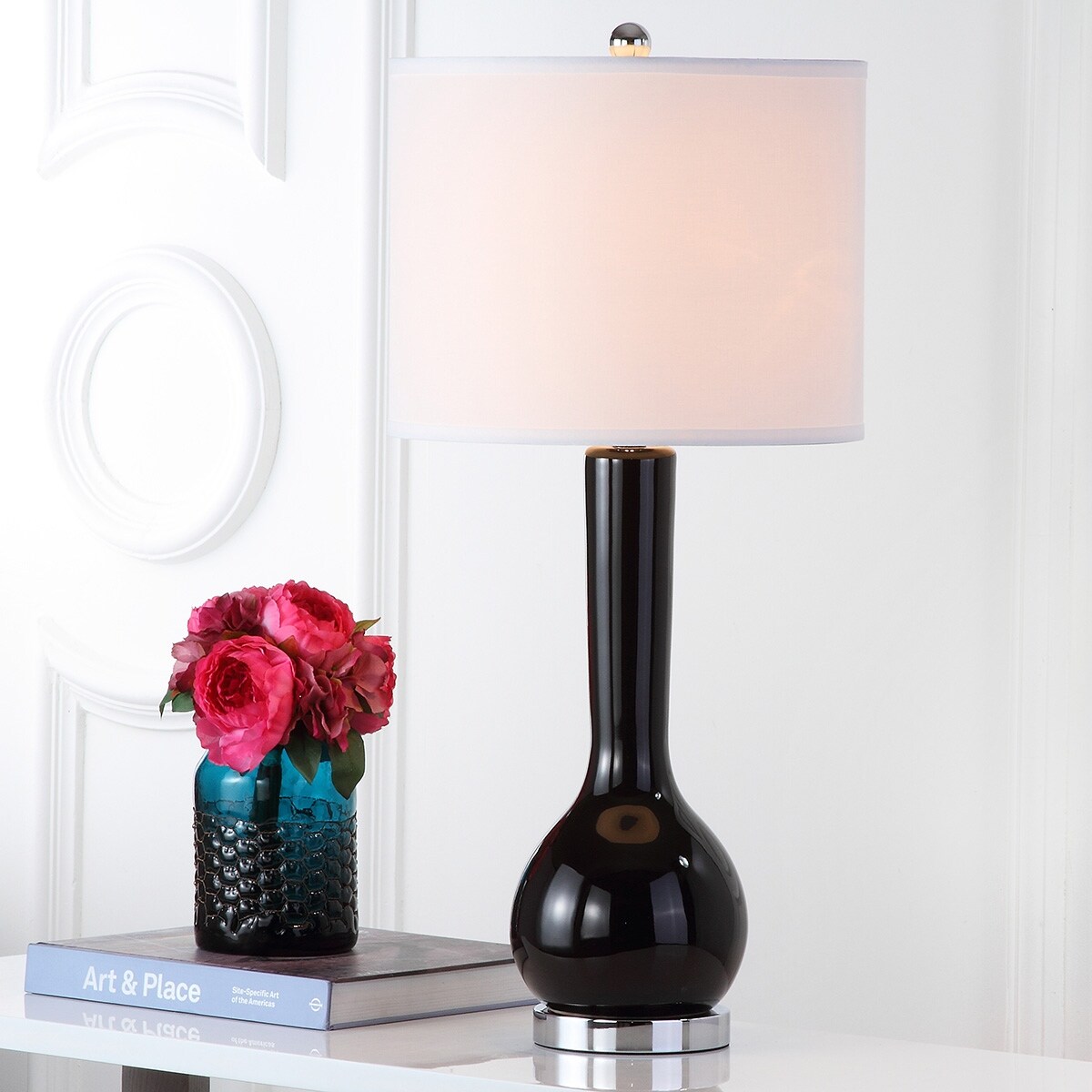 SAFAVIEH Lighting 31-inch Mae Long Neck Ceramic Black Table Lamp (Set of 2) - 14