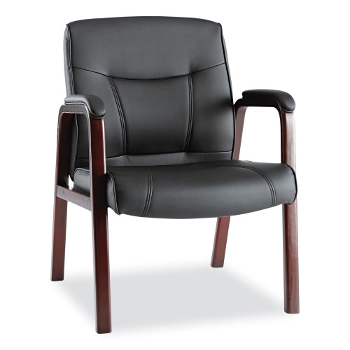 Alera Madaris Series Bonded Leather Guest Chair， Wood Trim Legs， 25.39