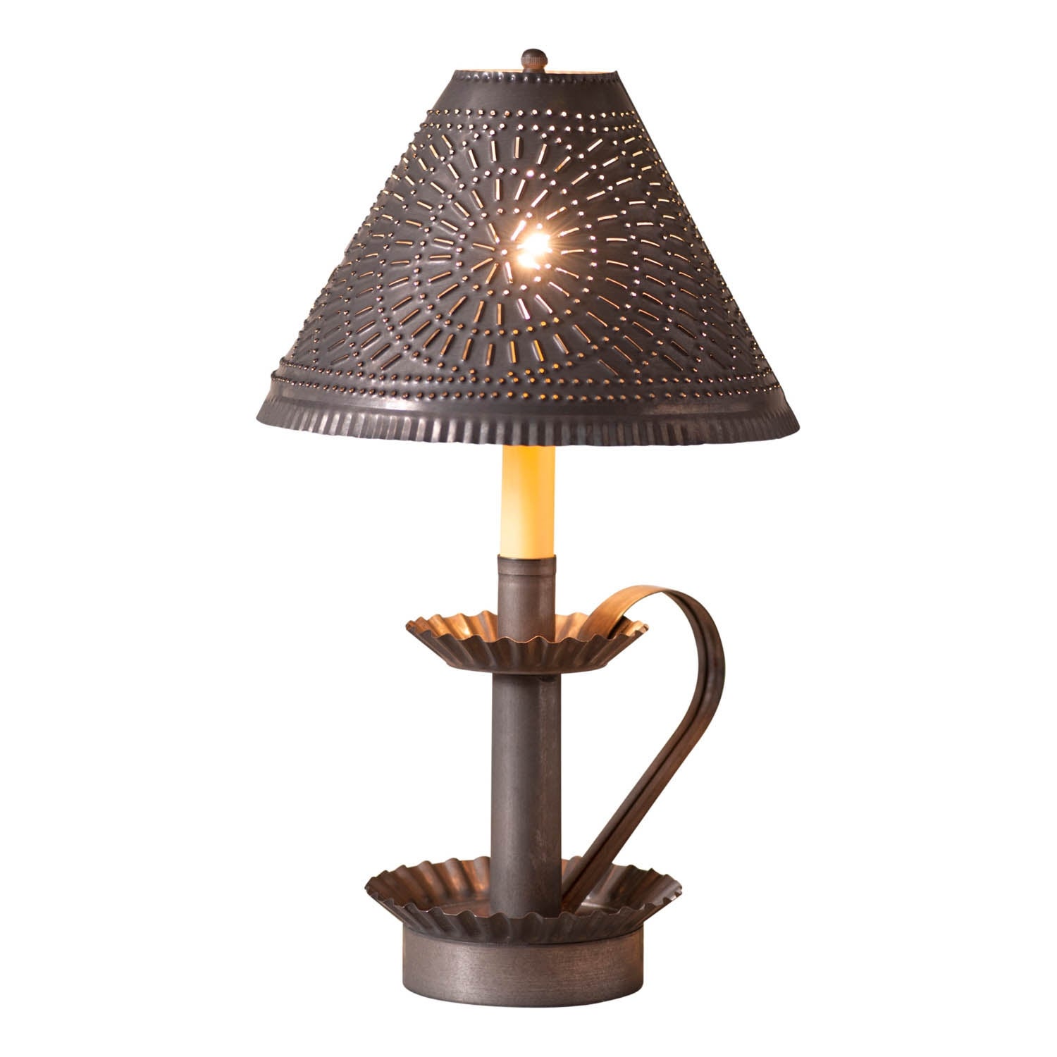 Irvins Country Tinware Plantation Candlestick Lamp With Chisel Shade In Kettle Black - 16.5 X 9 X 9 inches - Mycitystee