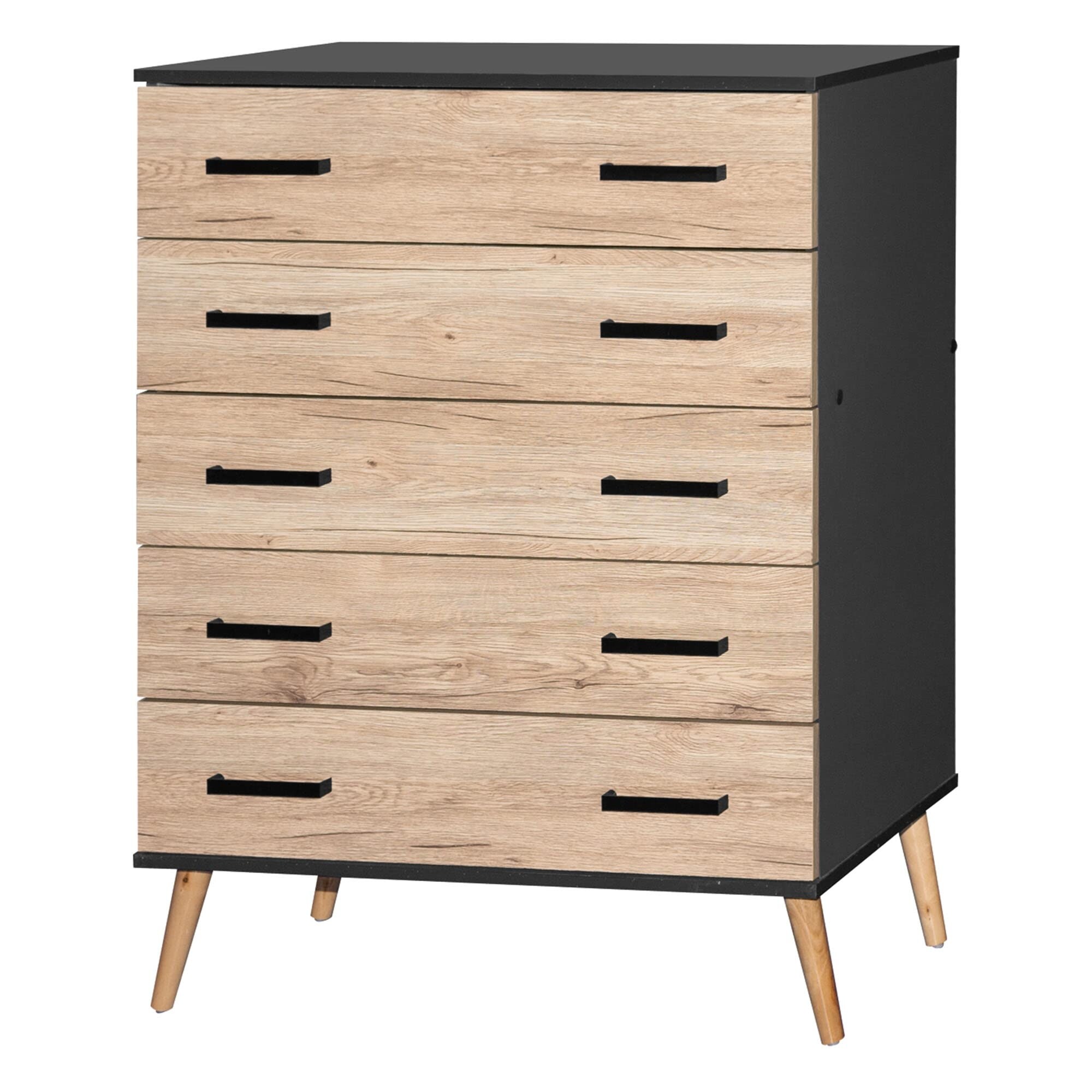 Home Products Eli Mid-Century Modern 5 Drawer Chest Dark Gray and Oak - as picture - - 37668533 - Mycitystee