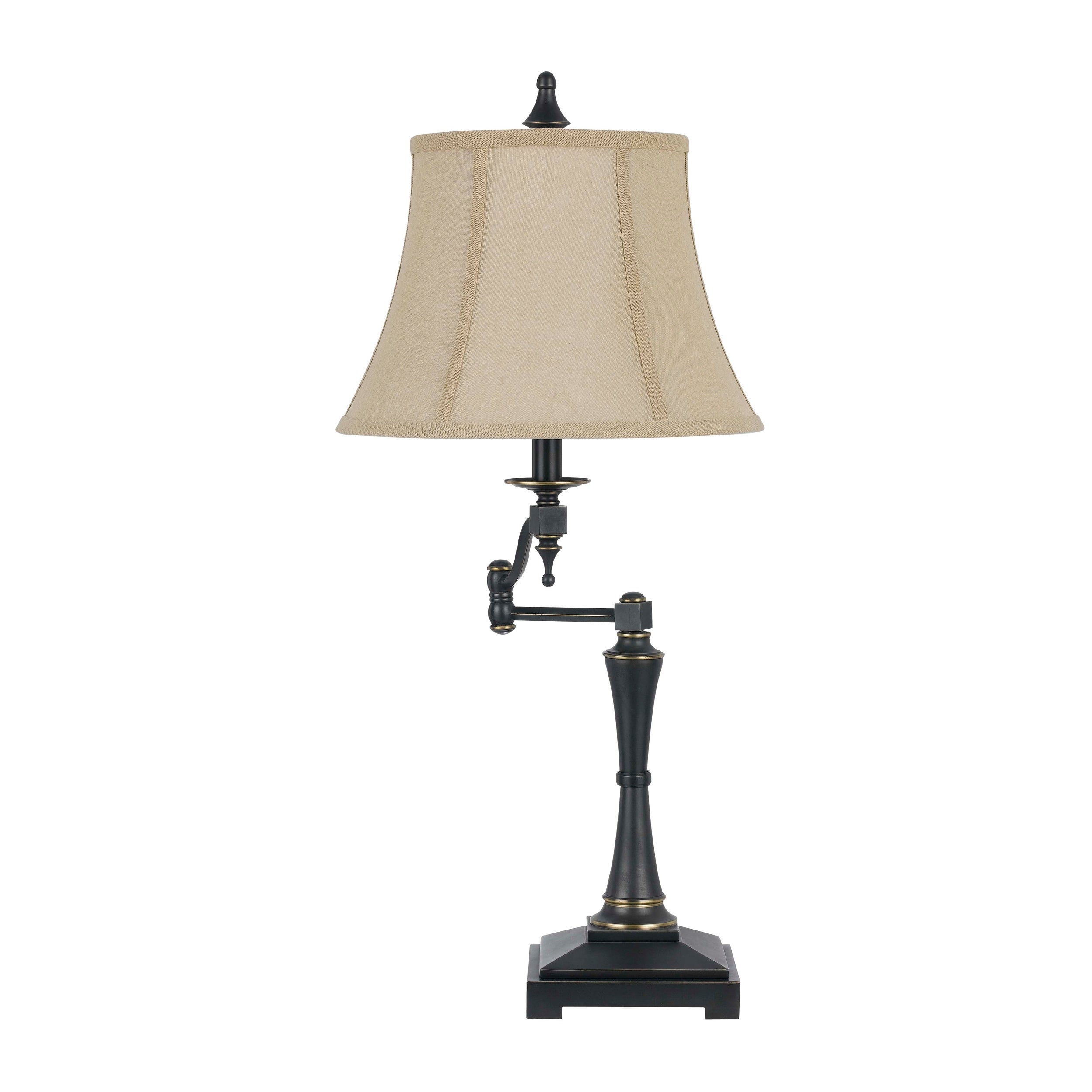 Metal Body Table Lamp with Fabric Tapered Bell Shade， Black and Beige - Mycitystee