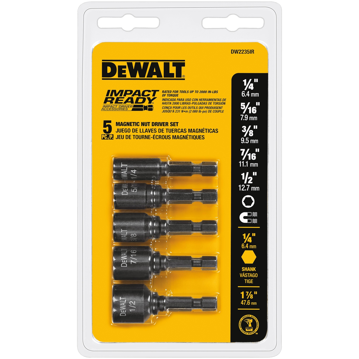 DeWalt Impact Ready Multi Size in. X 1-7/8 in. L Black Oxide Nut Setter Set 5 pc - Mycitystee