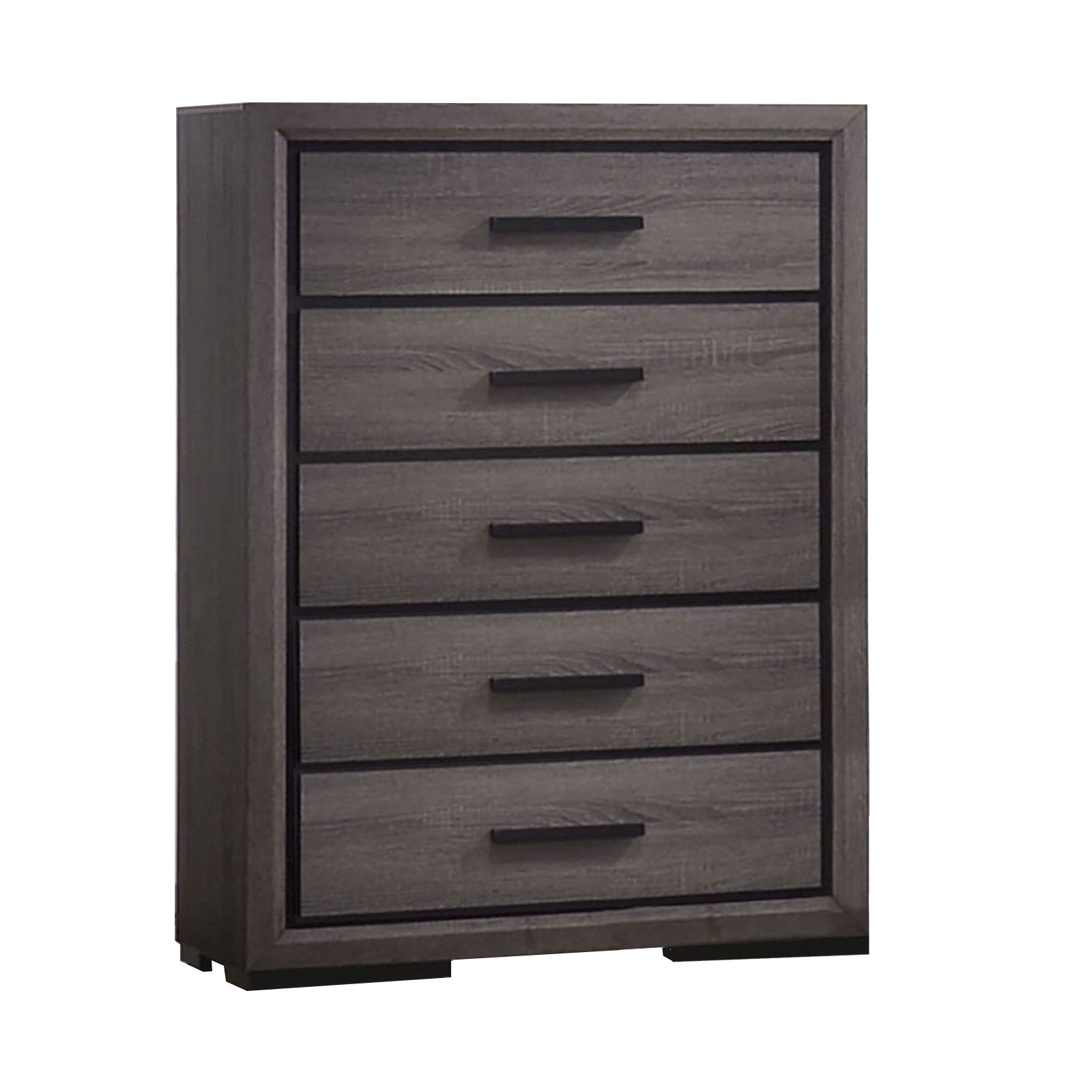 Wooden Chest with 5 Drawers and Finger Pull Handle， Gray and Black - - 35876648 - Mycitystee