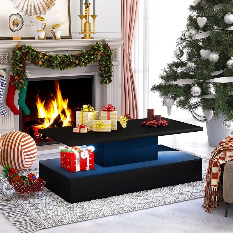 47.2 inch 2-level LED light coffee table with 16 color LED lighting - Mycitystee