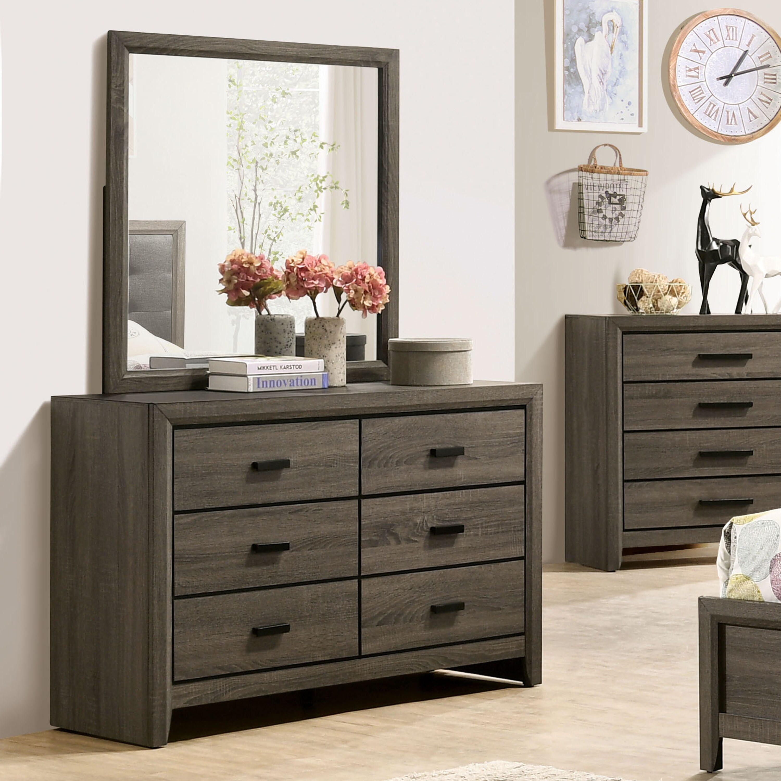Furniture of America Vilk Rustic Grey Dresser and Mirror Set - - 31451304 - Mycitystee