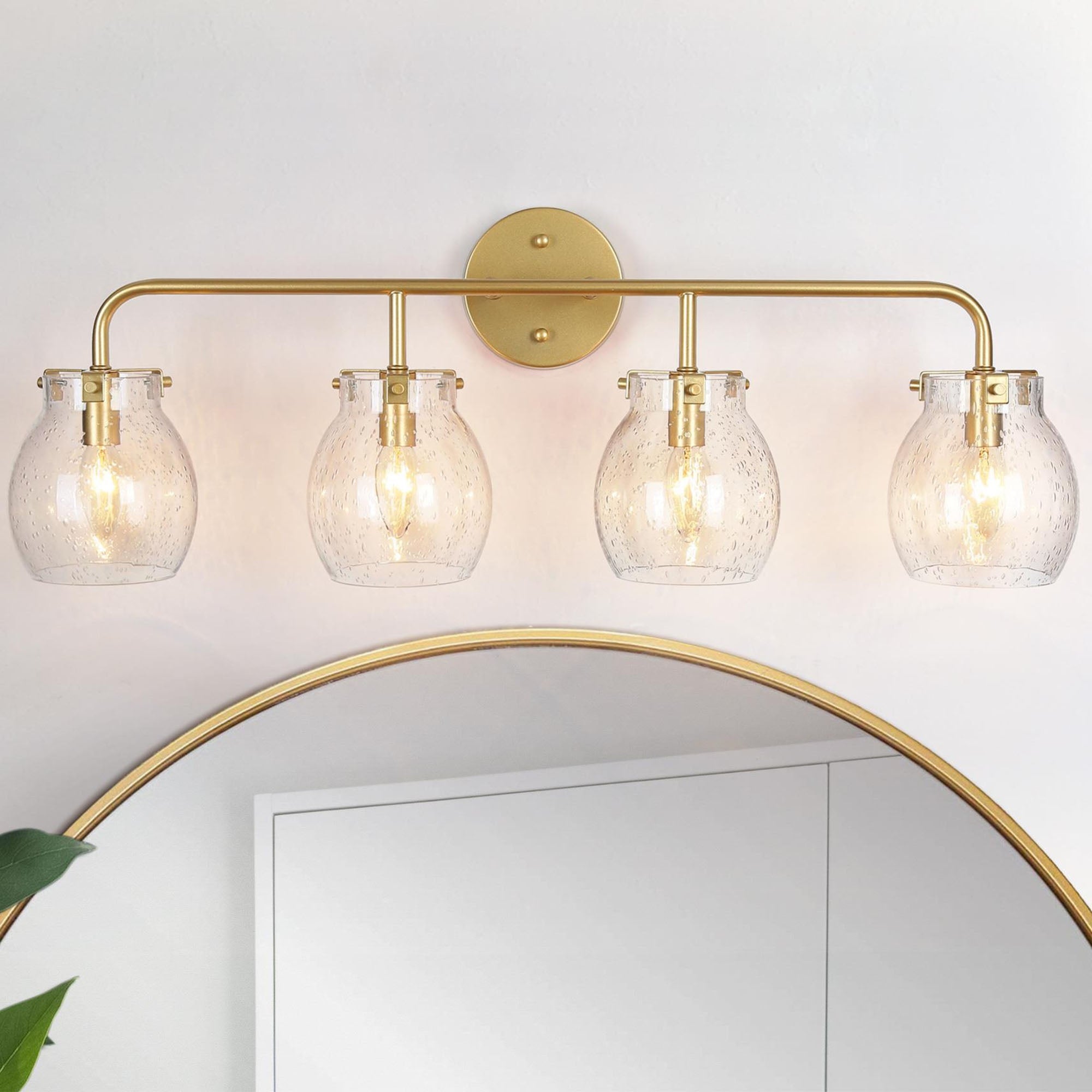 Modern 4-Light Gold Linear Bathroom Vanity Lights Dimmable Glass Wall Sconces - 29