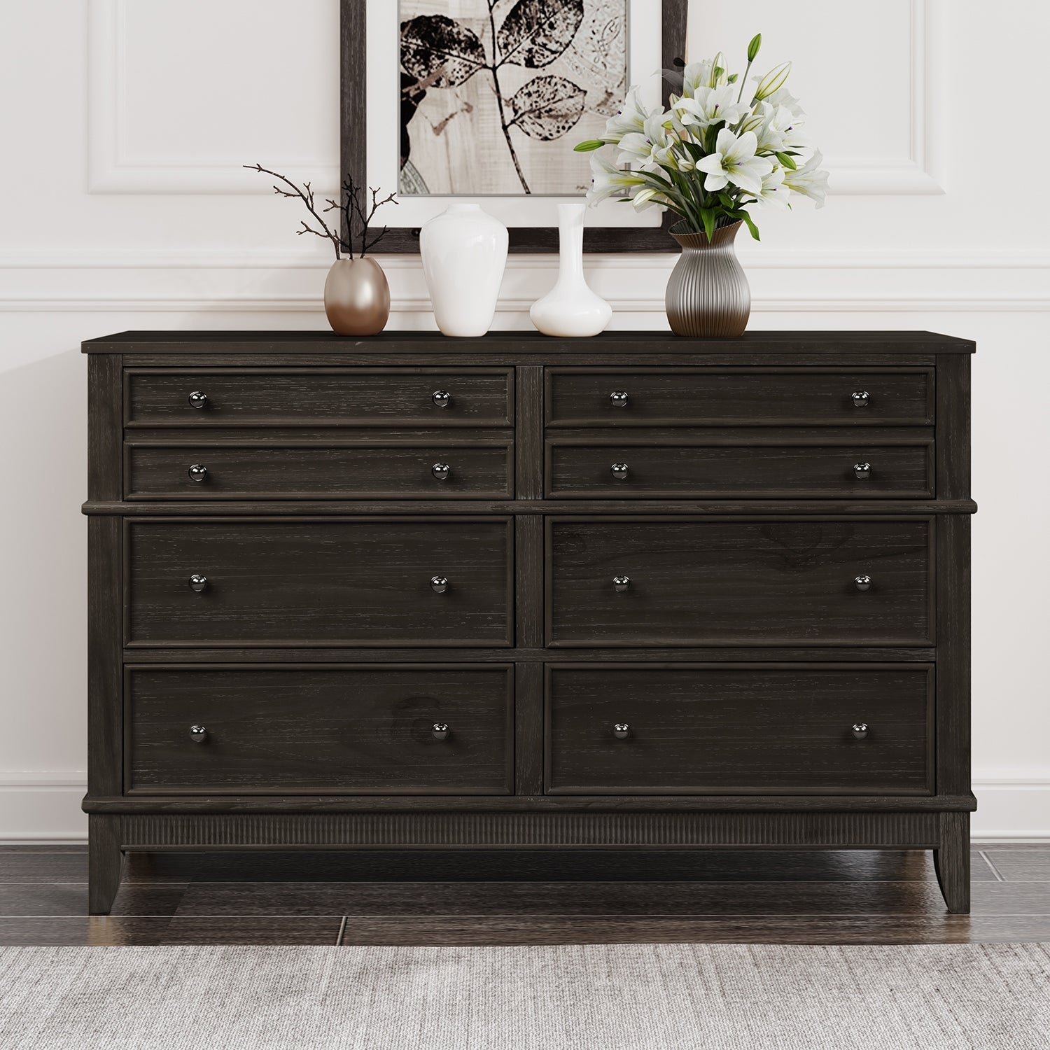 Solid Wood of 6 Drawers Dresser with 4 Solid Wood Bracket Feets - - 37427899 - Mycitystee