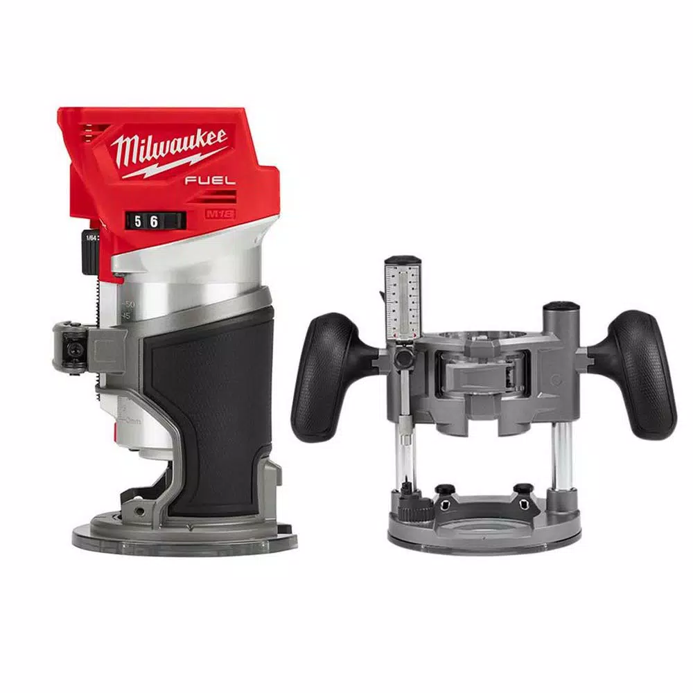 Milwaukee M18 FUEL 18-Volt Lithium-Ion Brushless Cordless Compact Router w/ Compact Router Plunge Base and#8211; XDC Depot - Mycitystee
