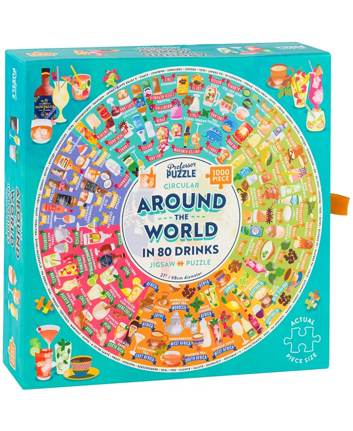 Professor Puzzle Around the World in 80 Drinks Circular Jigsaw Puzzle Set， 1002 Pieces - Mycitystee