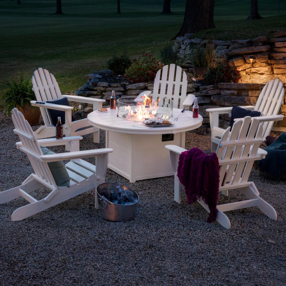 POLYWOOD Classic Folding Adirondack 6-Piece Conversation Set W/ Fire Pit Table - Mycitystee