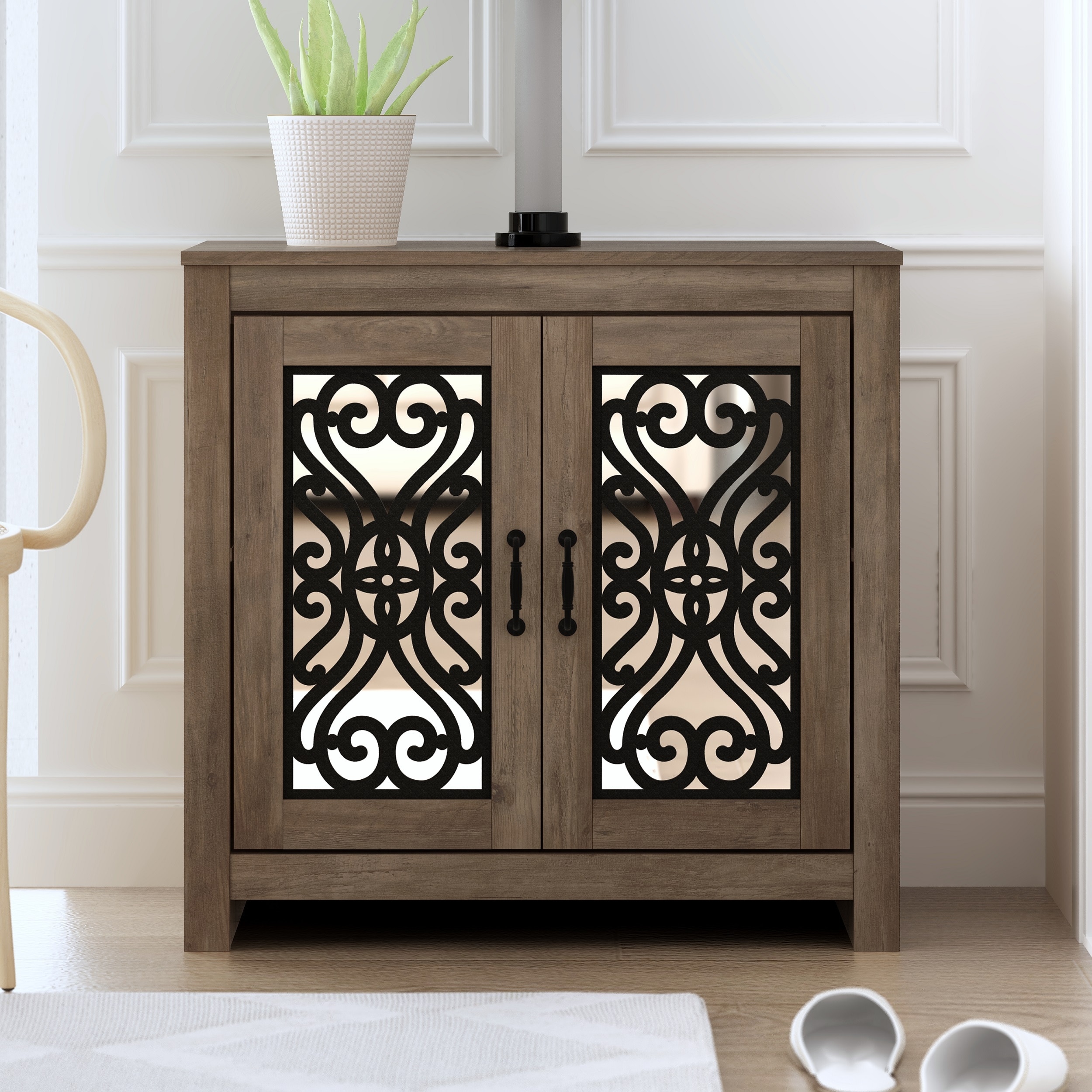 Calidia 30.2 in. H X 30.9 in. W Knott Oak with Grey Stone 2 Door Shoe Cabinet - - 37581160 - Mycitystee