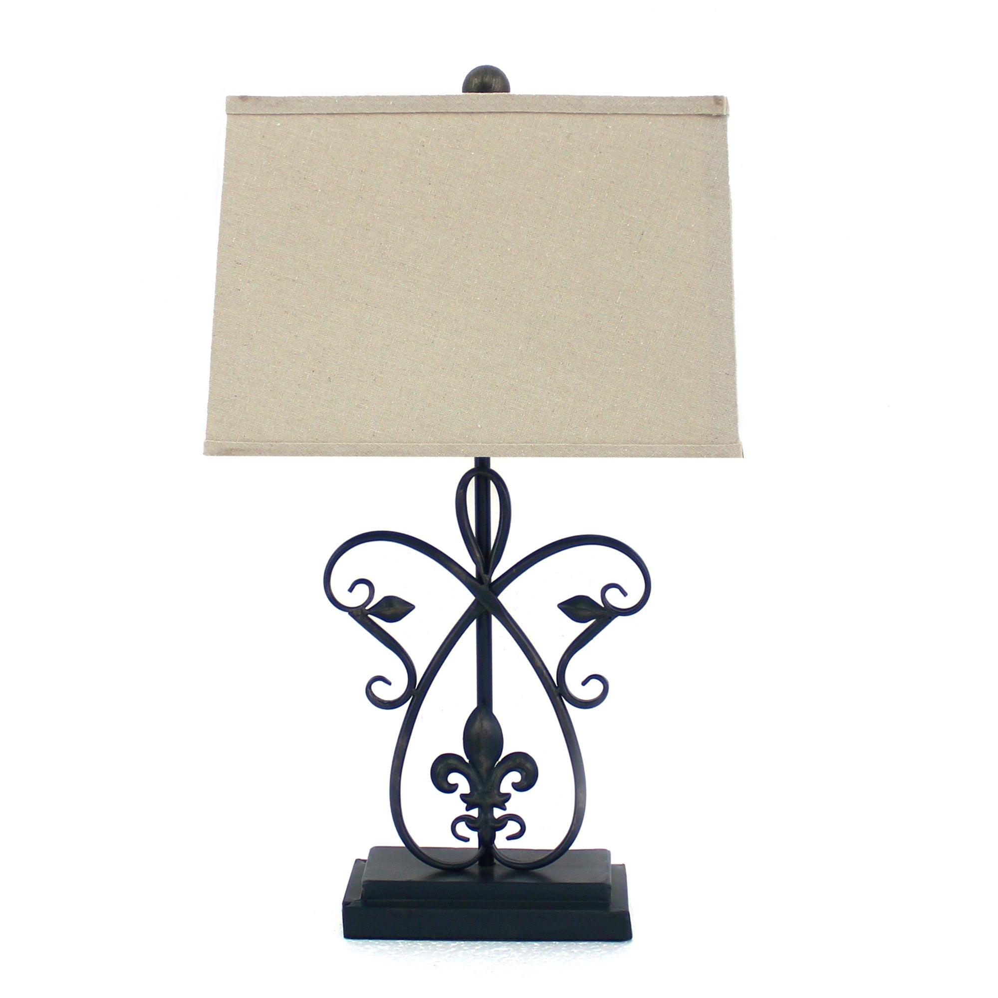 Scroll Design Metal Table Lamp with Rectangular Tier Base， Black - Mycitystee
