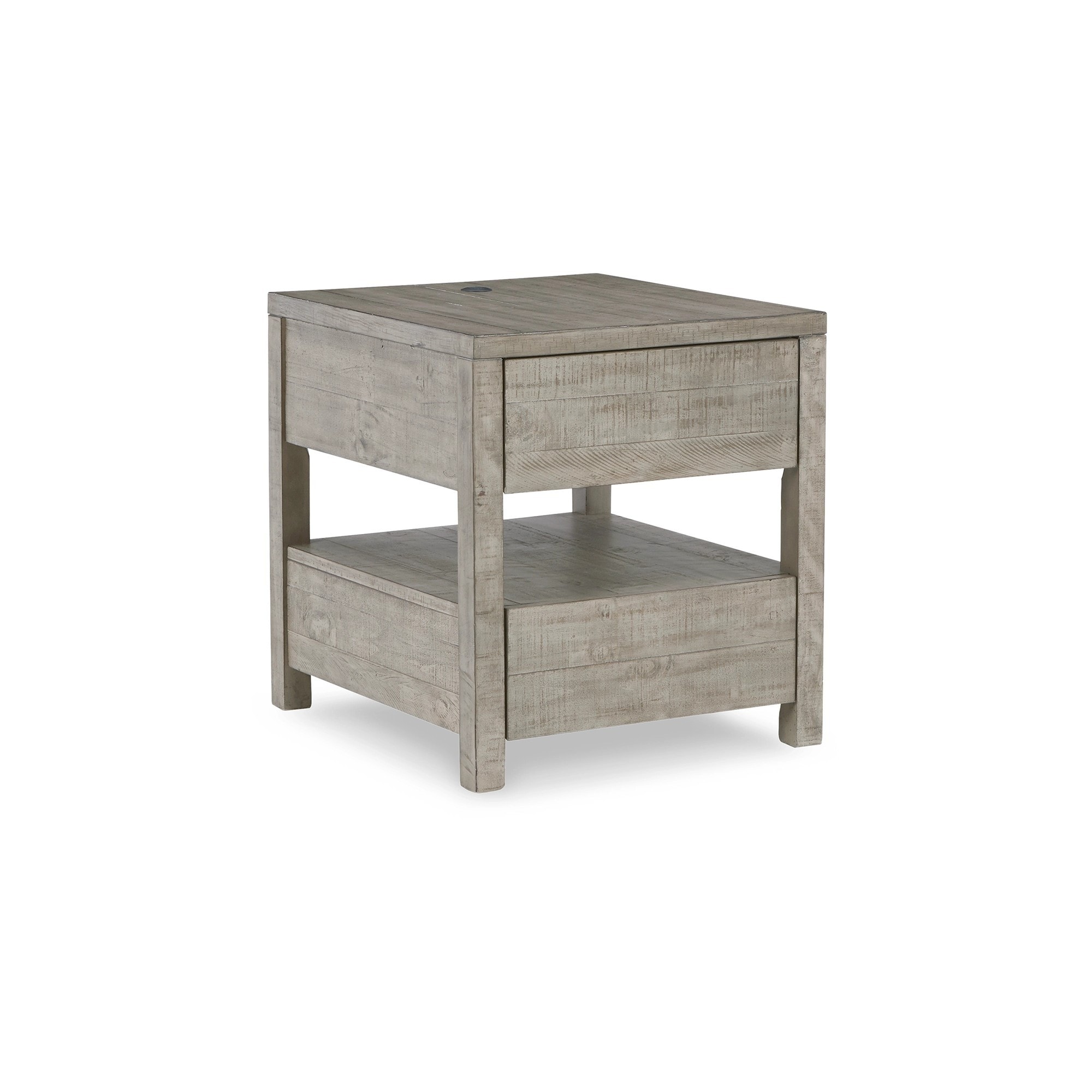 Tren 24 Inch Side End Table， Gray Wood， Pine Veneer， 2 Gliding Drawers - Mycitystee