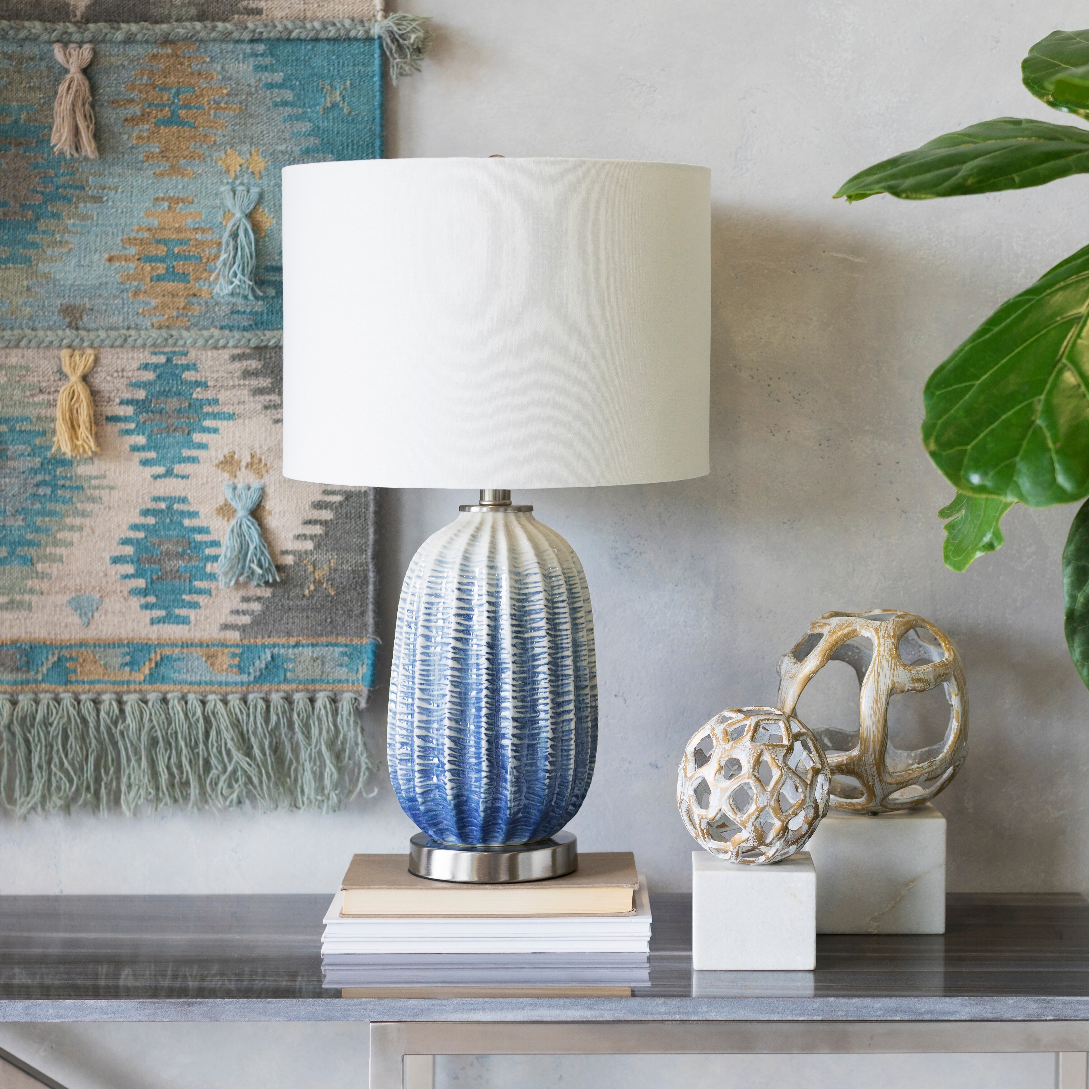 Chiarina Navy/ White Ceramic Table Lamp - Mycitystee