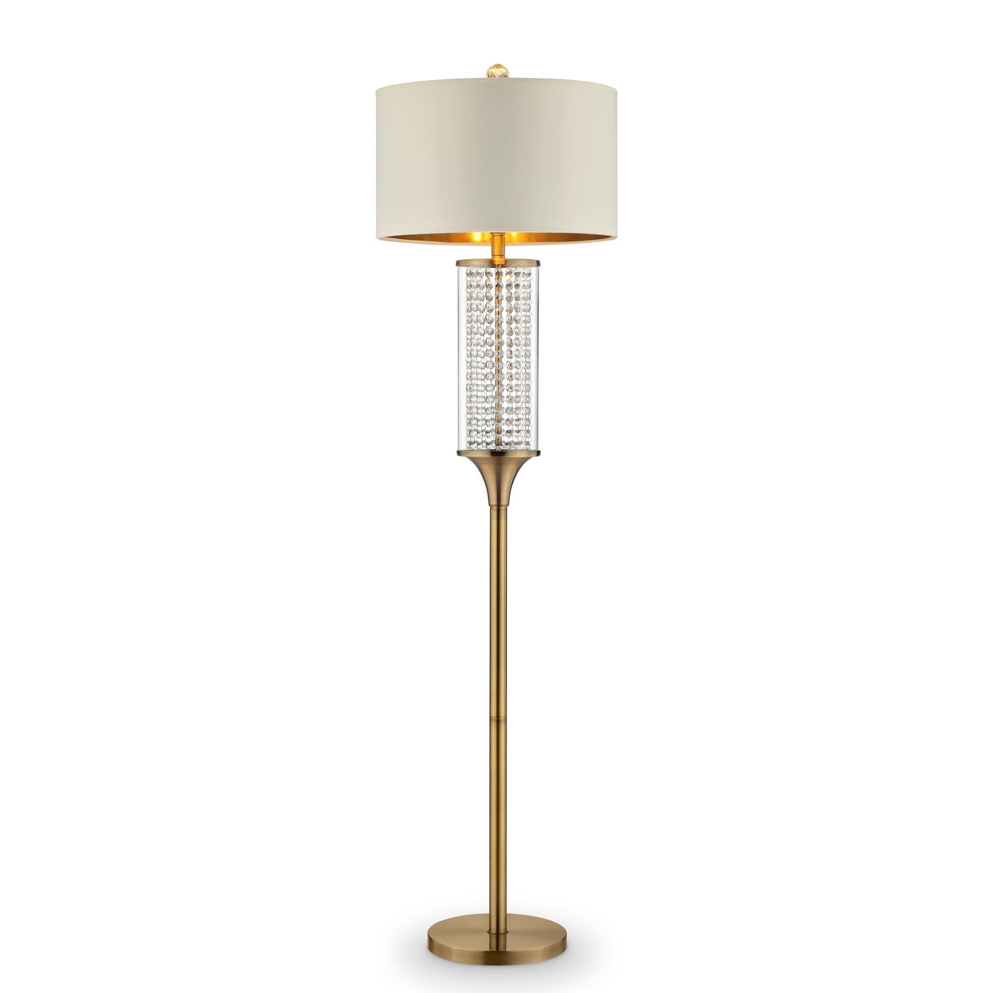 Floor Lamp with Cylindrical Drum and Stacked Crystals， Gold - Mycitystee