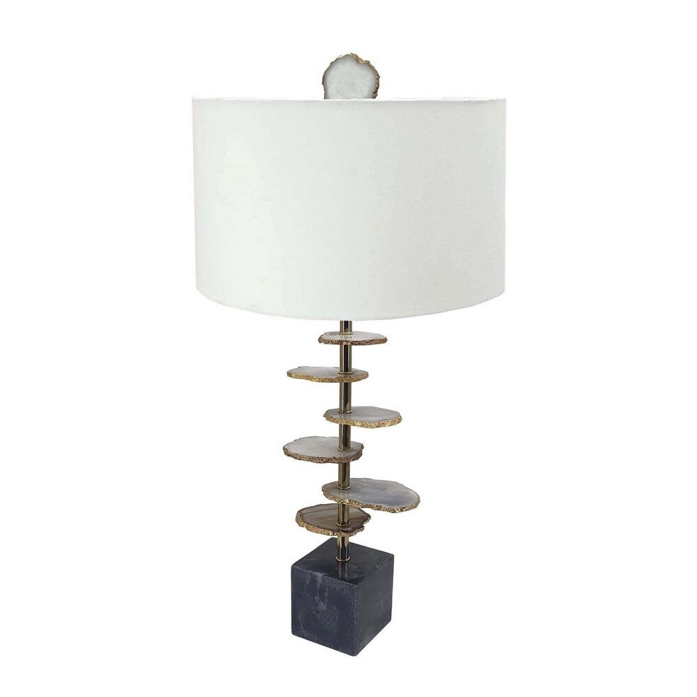 Parks 30 Inch Table Lamp With Agate Slices and Linen Drum Shade - 15L x 15W x 29.5H， in inches - Mycitystee