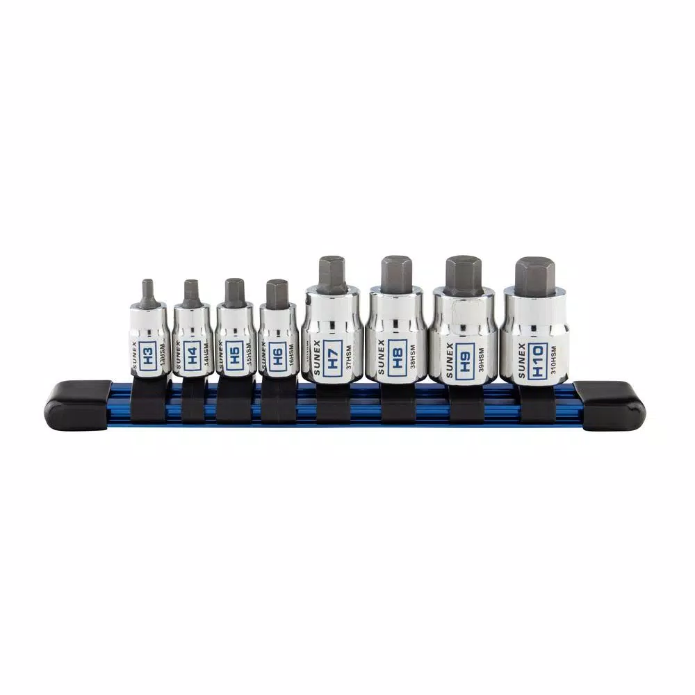 SUNEX TOOLS 1/4 in. and 3/8 in. Drive Metric Chrome Stubby Hex Bit Socket Set with Rail (8-Piece) and#8211; XDC Depot - Mycitystee