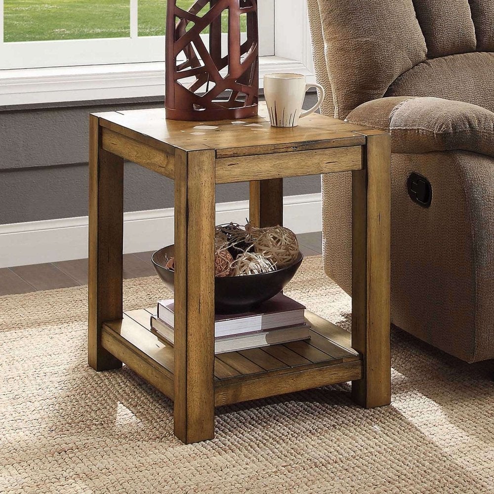 Bryant Solid Wood End Table， Rustic Maple Brown Finish - Mycitystee