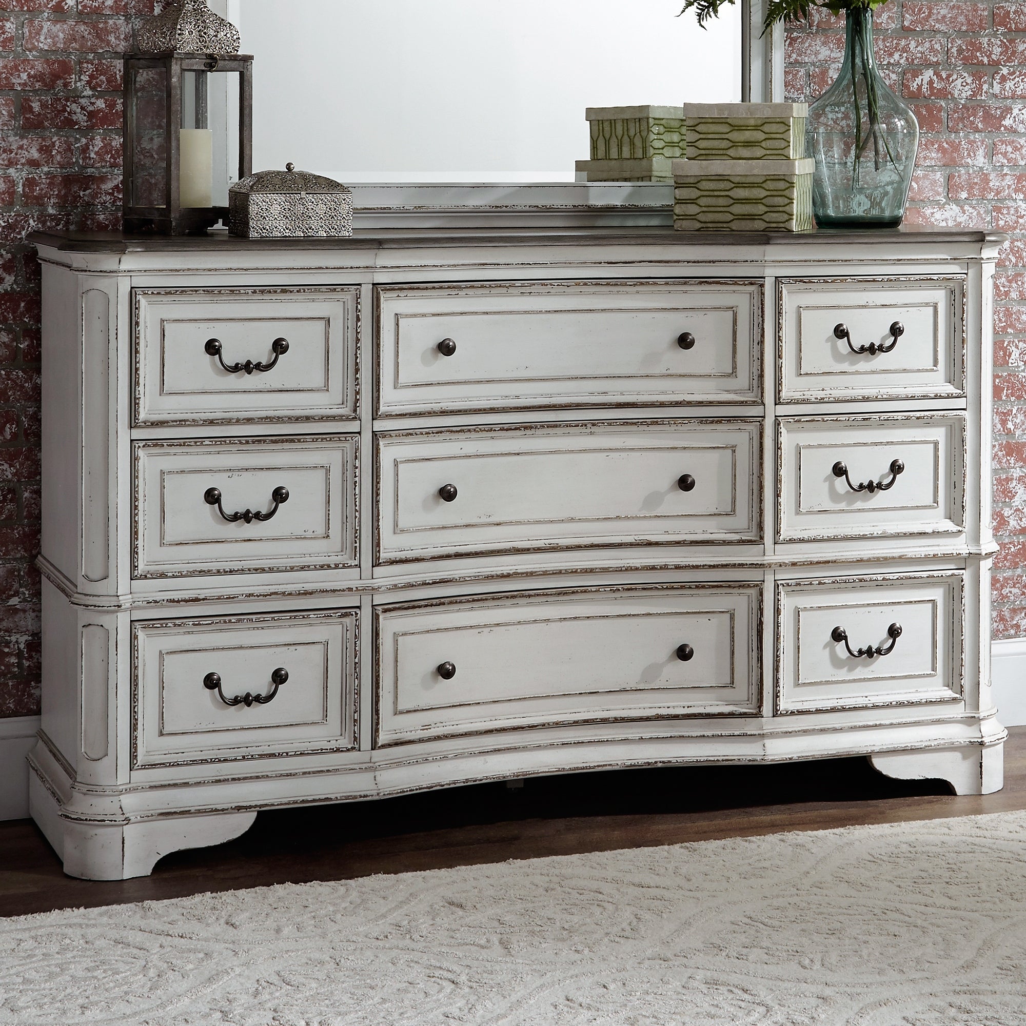 Magnolia Manor Antique White Weathered Bark 9 Drawer Dresser - - 28588524 - Mycitystee