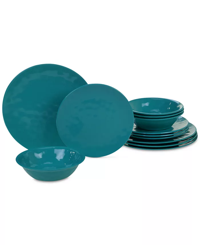 Certified International Teal Melamine 12-Pc. Dinnerware Set， Service for 4 - Mycitystee