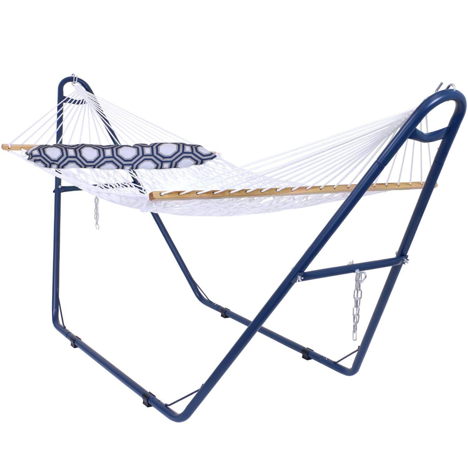 Ultimate Patio Classic Double Rope Hammock w/ Universal Multi-Use Stand and Pillow - Mycitystee