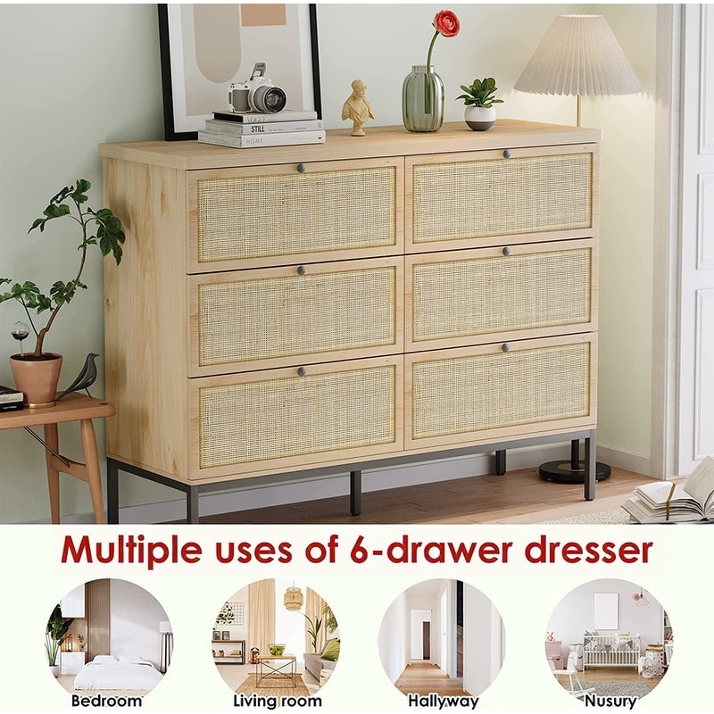 Rattan 4/6-Drawer Dresser with Steel Legs - - 37992666 - Mycitystee