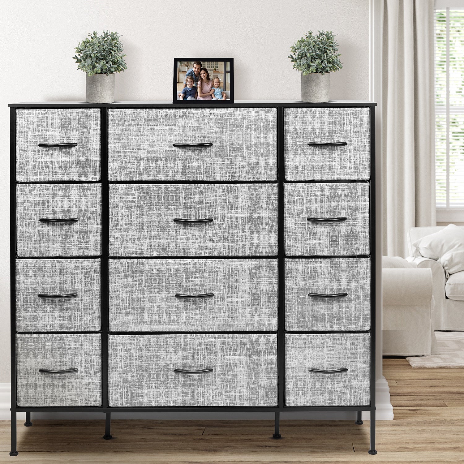 Sorbus Extra-large Steel and Grey Fabric 12-drawer Dresser - - 35417911 - Mycitystee