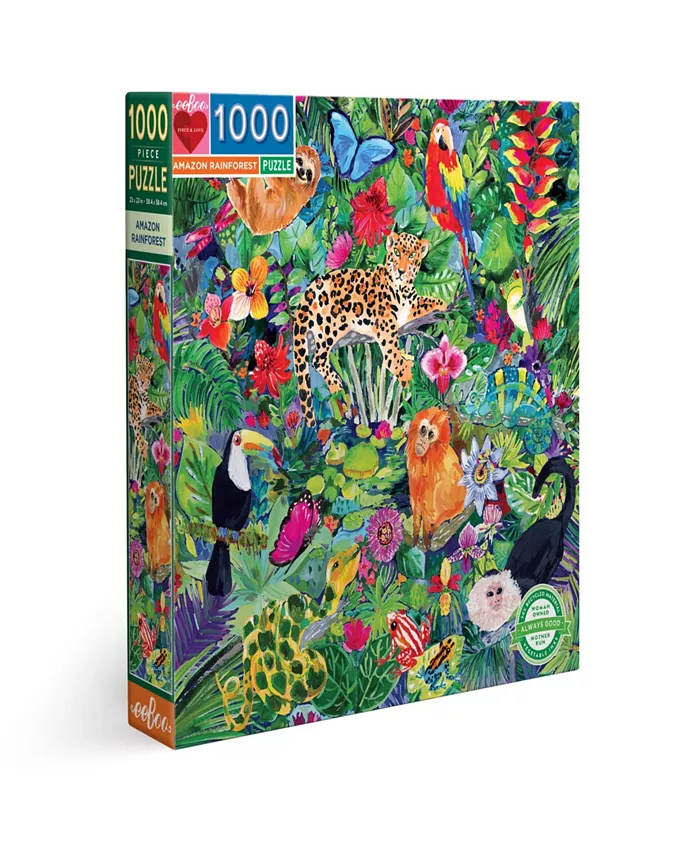 Eeboo Piece and Love Amazon Rainforest 1000 Piece Square Adult Jigsaw Puzzle Set - Mycitystee