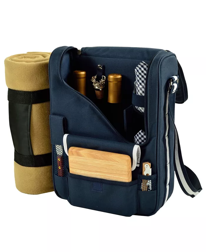 Picnic At Ascot Bordeaux Insulated Wine， Cheese Tote with Blanket-Glass Glasses - Mycitystee