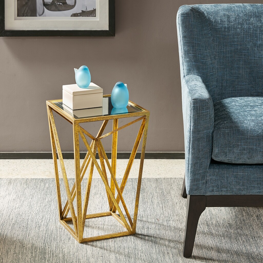 Angular Metal Accent Table with Tempered Glass Top - Mycitystee