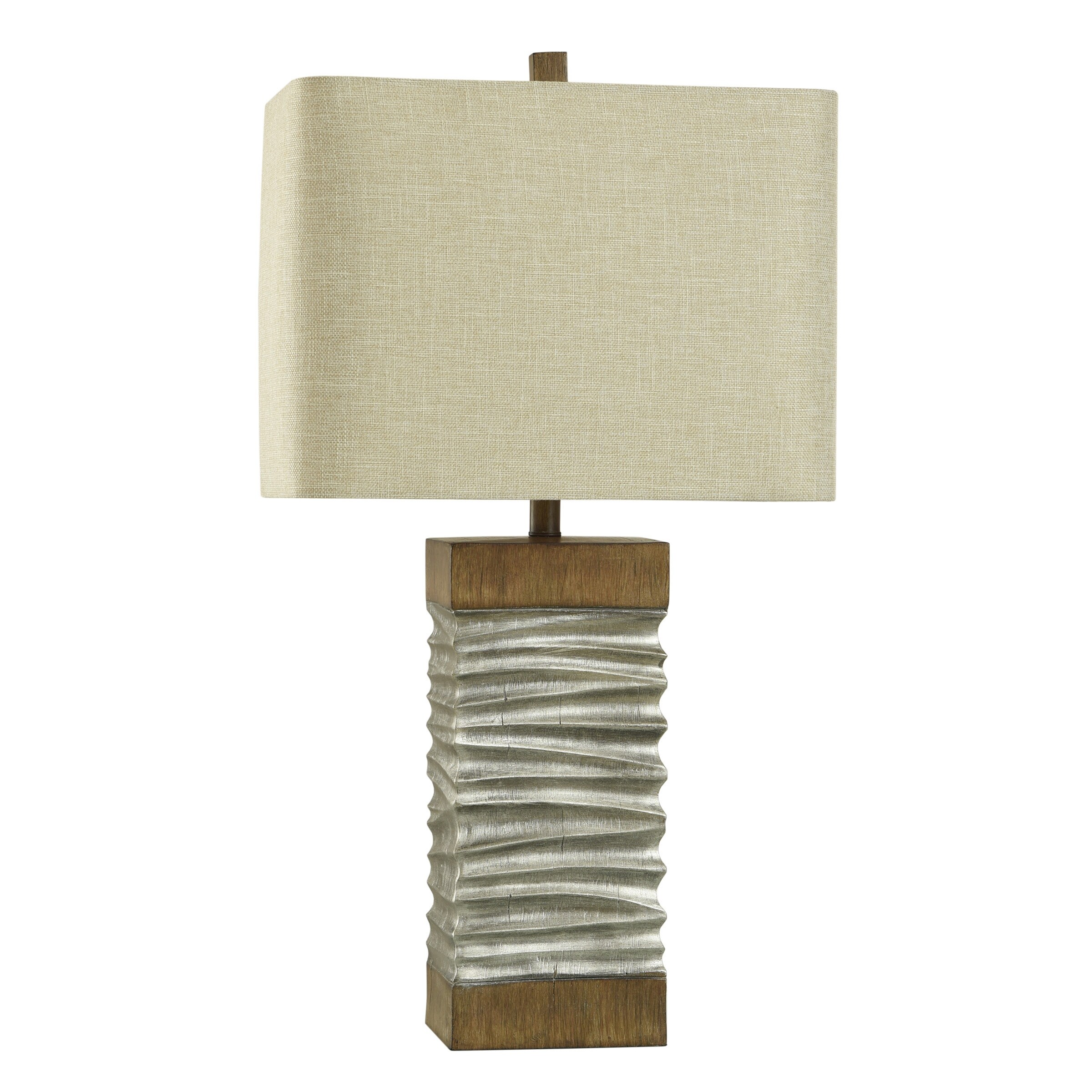 Darley Table Lamp - Silver and Brushed Brown Finish - Beige Shade - Mycitystee