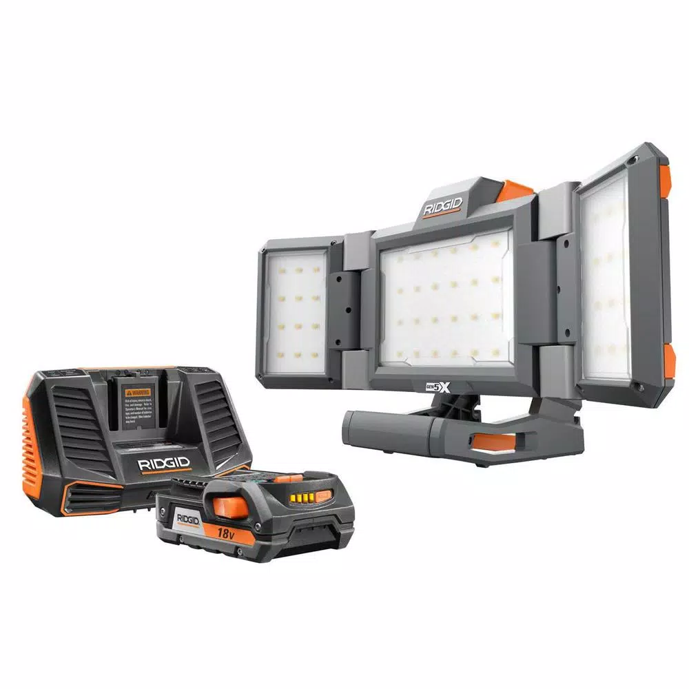 RIDGID 18-Volt Hybrid Folding Panel Light with 18-Volt Lithium-Ion 2.0 Ah Battery and Charger Kit and#8211; XDC Depot - Mycitystee