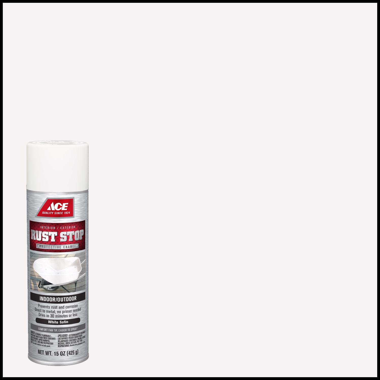Ace Rust Stop Satin White Protective Enamel Spray Paint 15 oz - Mycitystee