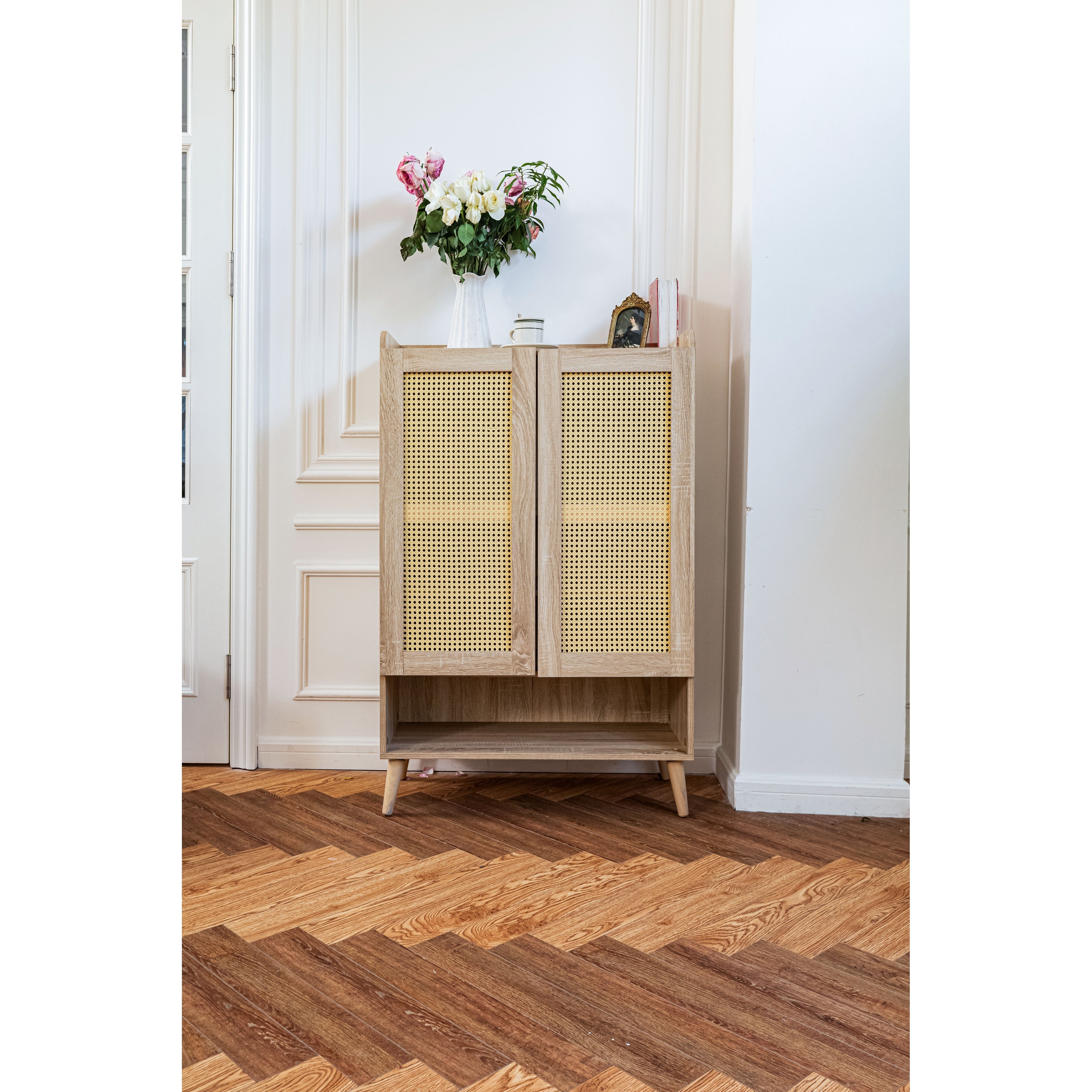 Homy Casa Farmhouse Faux Ratten Solid Wood Shoe Cabinet - - 36373157 - Mycitystee