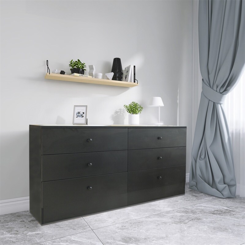 Chest of Drawers Wood Storage Cabinet with 6 Drawers-Black - - 35229060 - Mycitystee