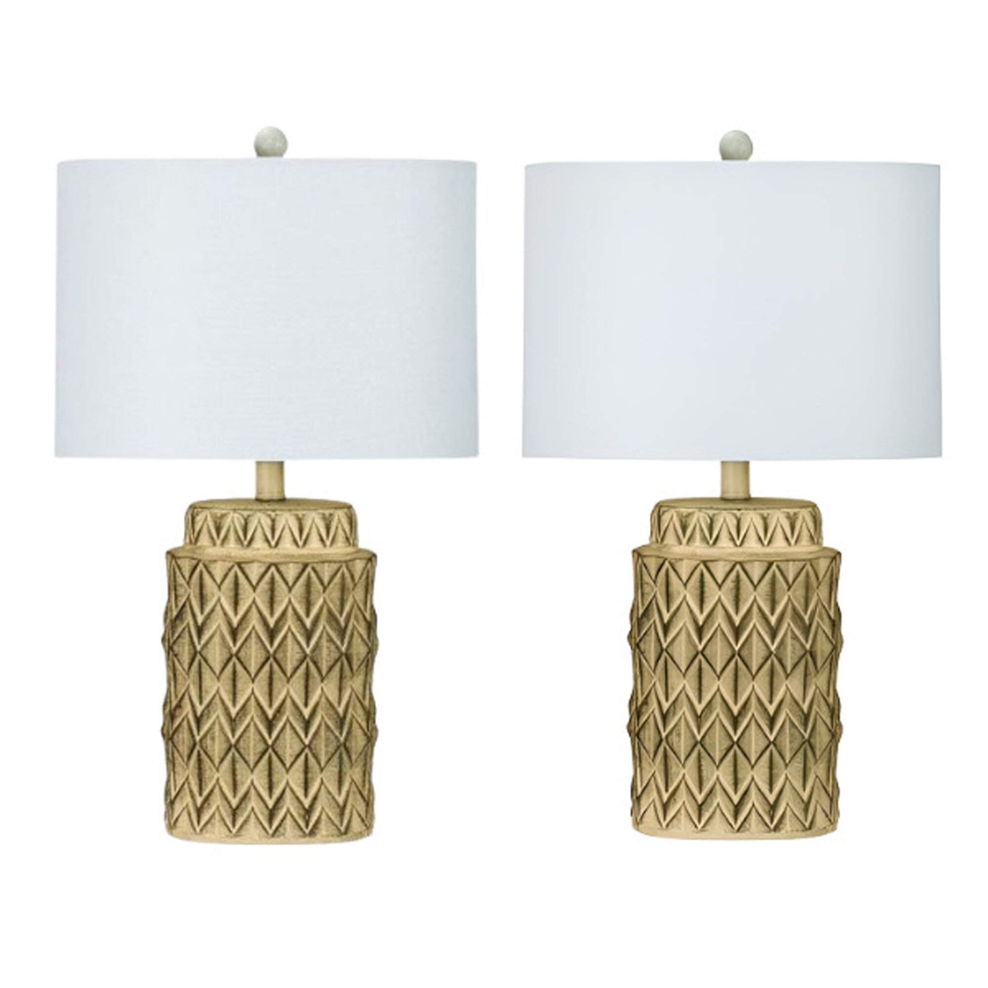 Pair of 24in Antique Beige Resin Table Lamp with Decorator Shade - Mycitystee