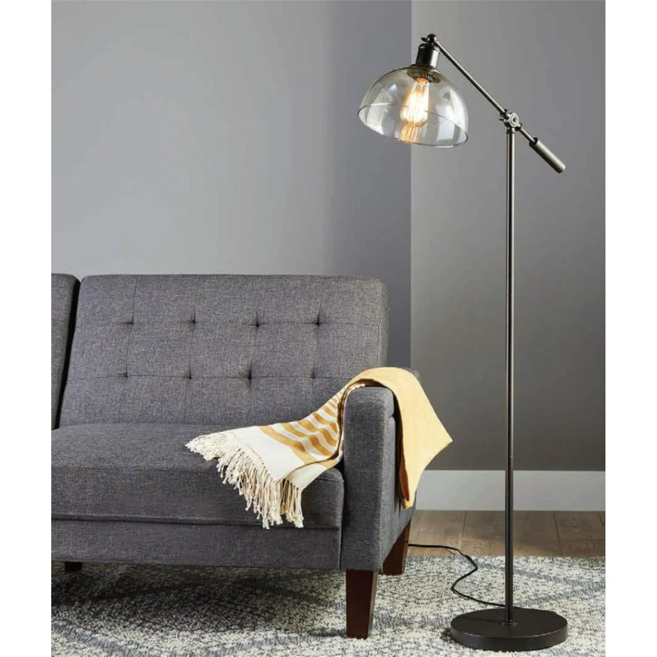 Bronze Task Floor Lamp with Glass Shade - Mycitystee