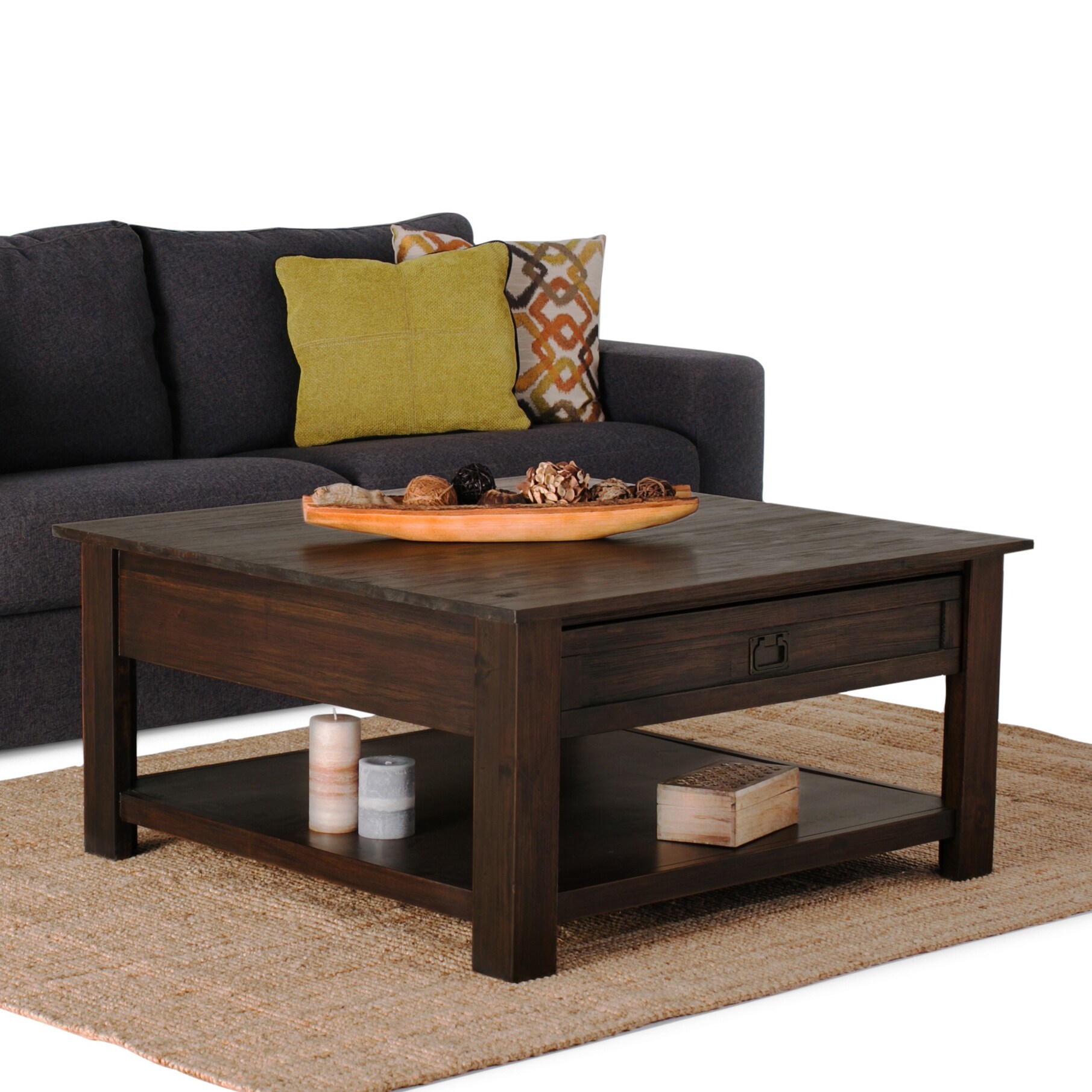 WYNDENHALL Garret SOLID ACACIA WOOD 38 inch Wide Square Rustic Coffee Table - 38 W x 38 D x 19 H - Mycitystee