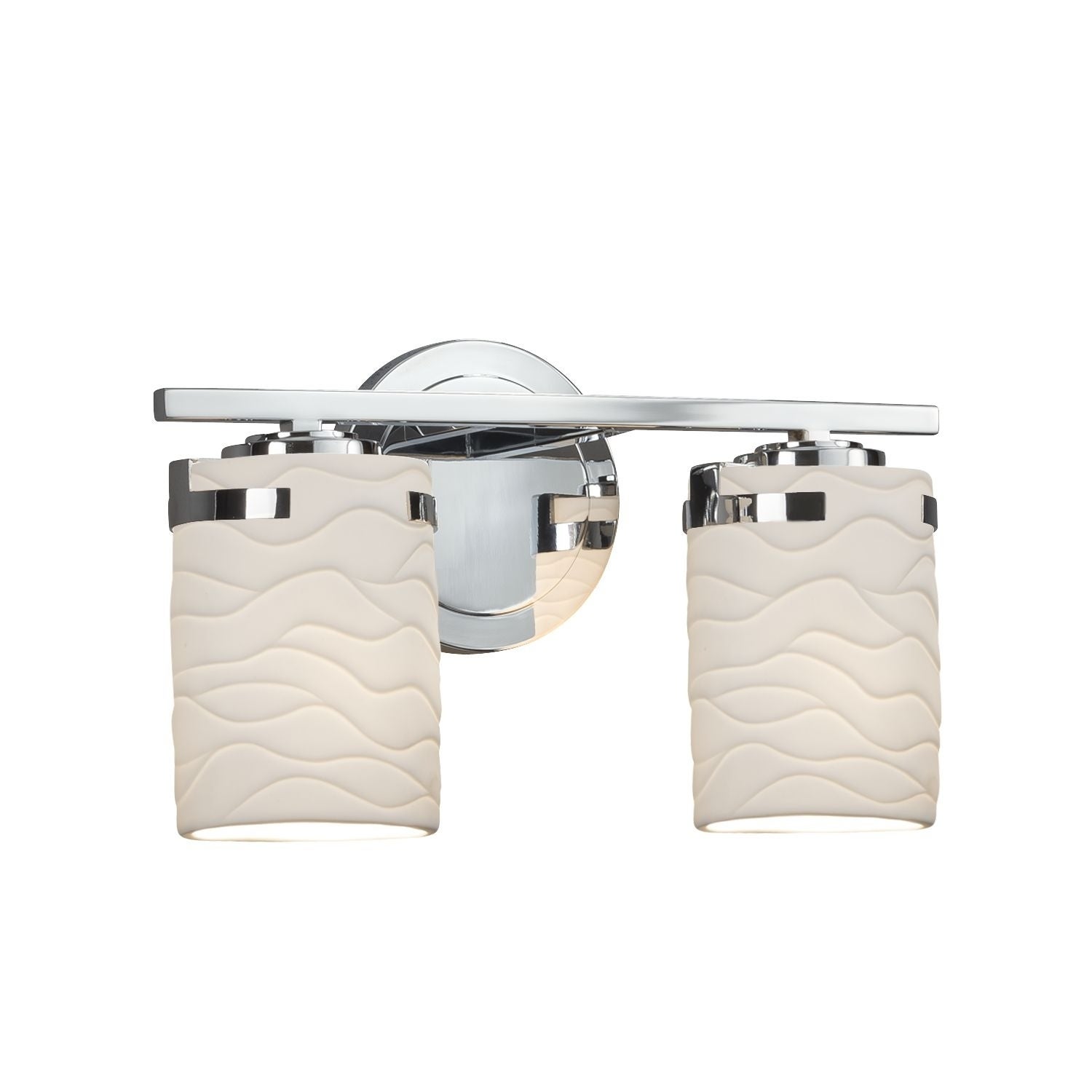 Justice Design Limoges Atlas 2-light Polished Chrome Bath Bar， Waves Cylinder - Flat Rim Shade - Polished Chrome - Mycitystee