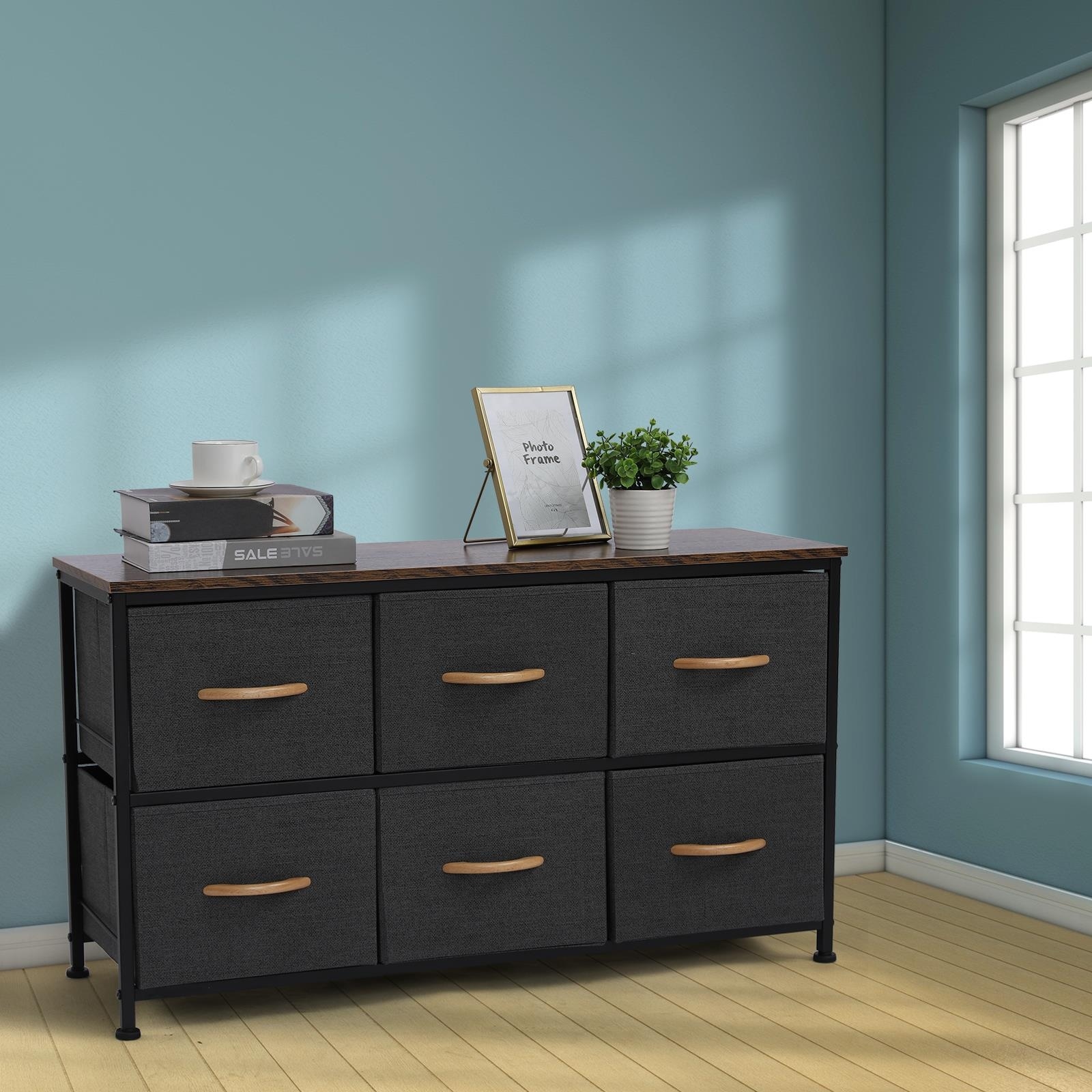 3-Tier Wide Drawer Dresser with 6 Easy Pull Fabric Drawers and Metal Frame - - 33874442 - Mycitystee