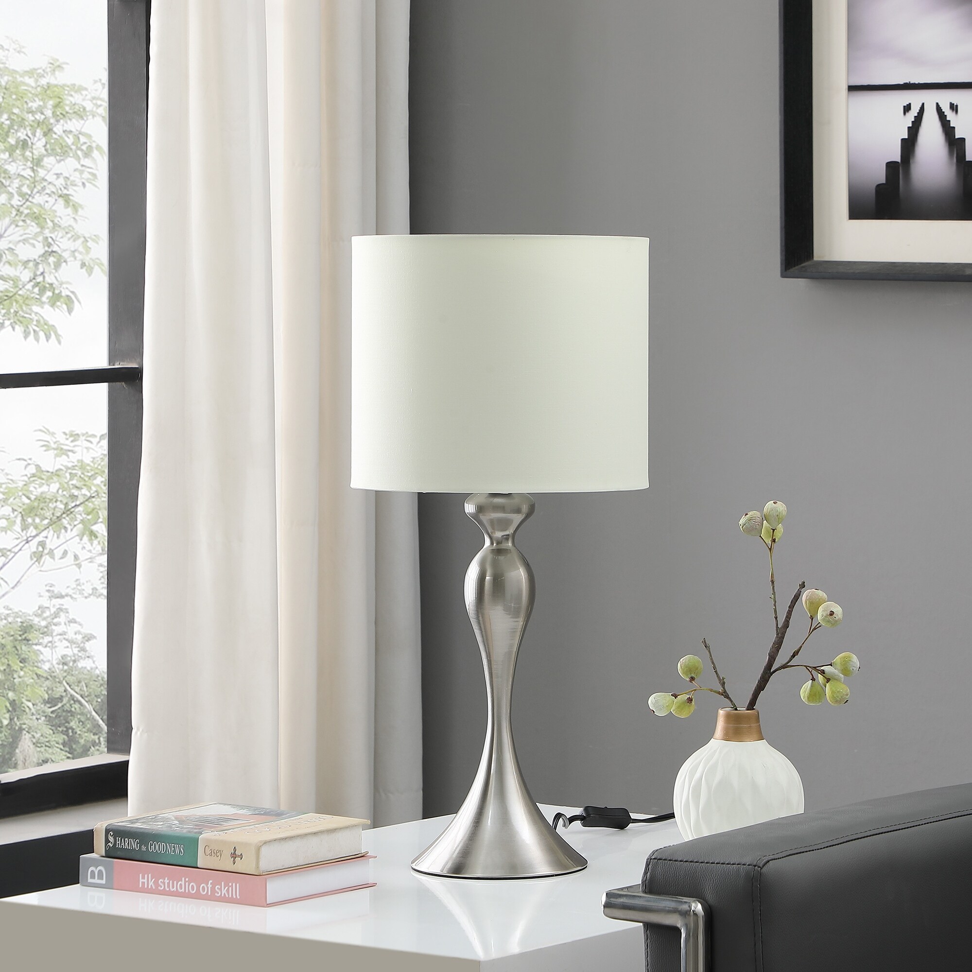 Bailey Brushed Silver Modern Candlestick Metal Table Lamp - Mycitystee
