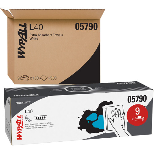 WypAll L40 Towels， POP-UP Box， 16.4 x 9.8， White， 100/Box， 9 Boxes/Carton (05790) - Mycitystee